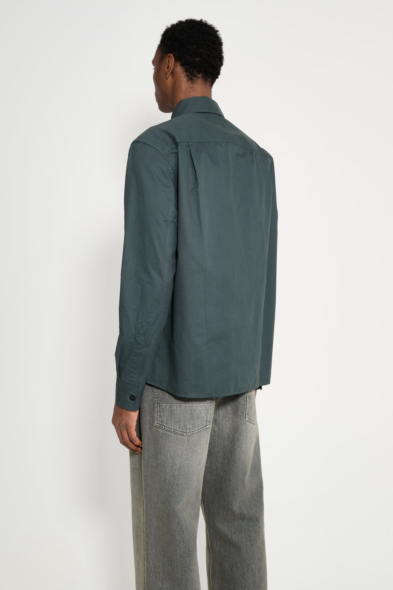 Margaret Howell MHL Overall Shirt Lightweight Brushed Cotton Algae