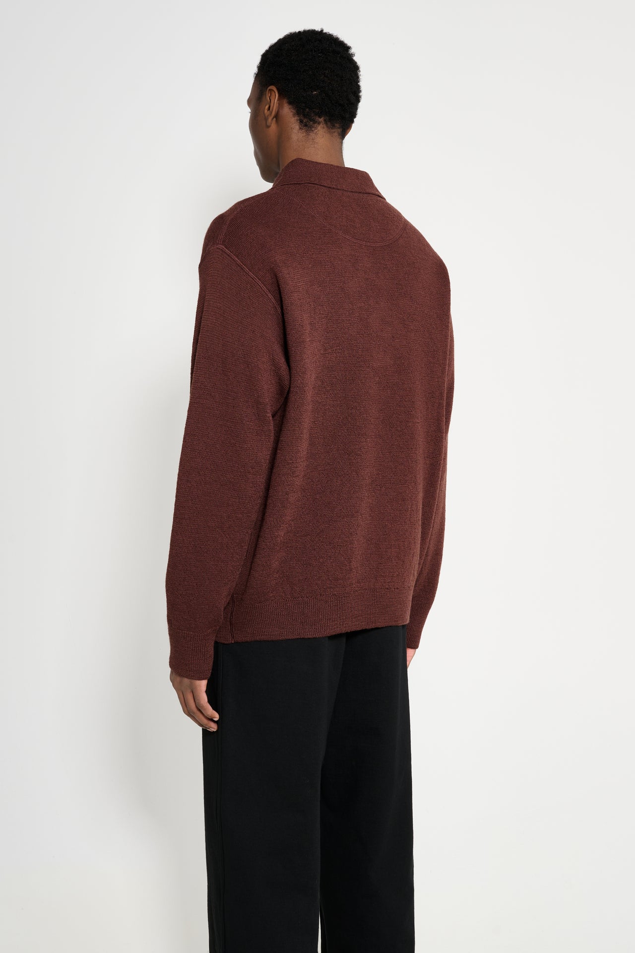 Margaret Howell MHL Oversized Knitted Polo Dry Wool Dark Brown