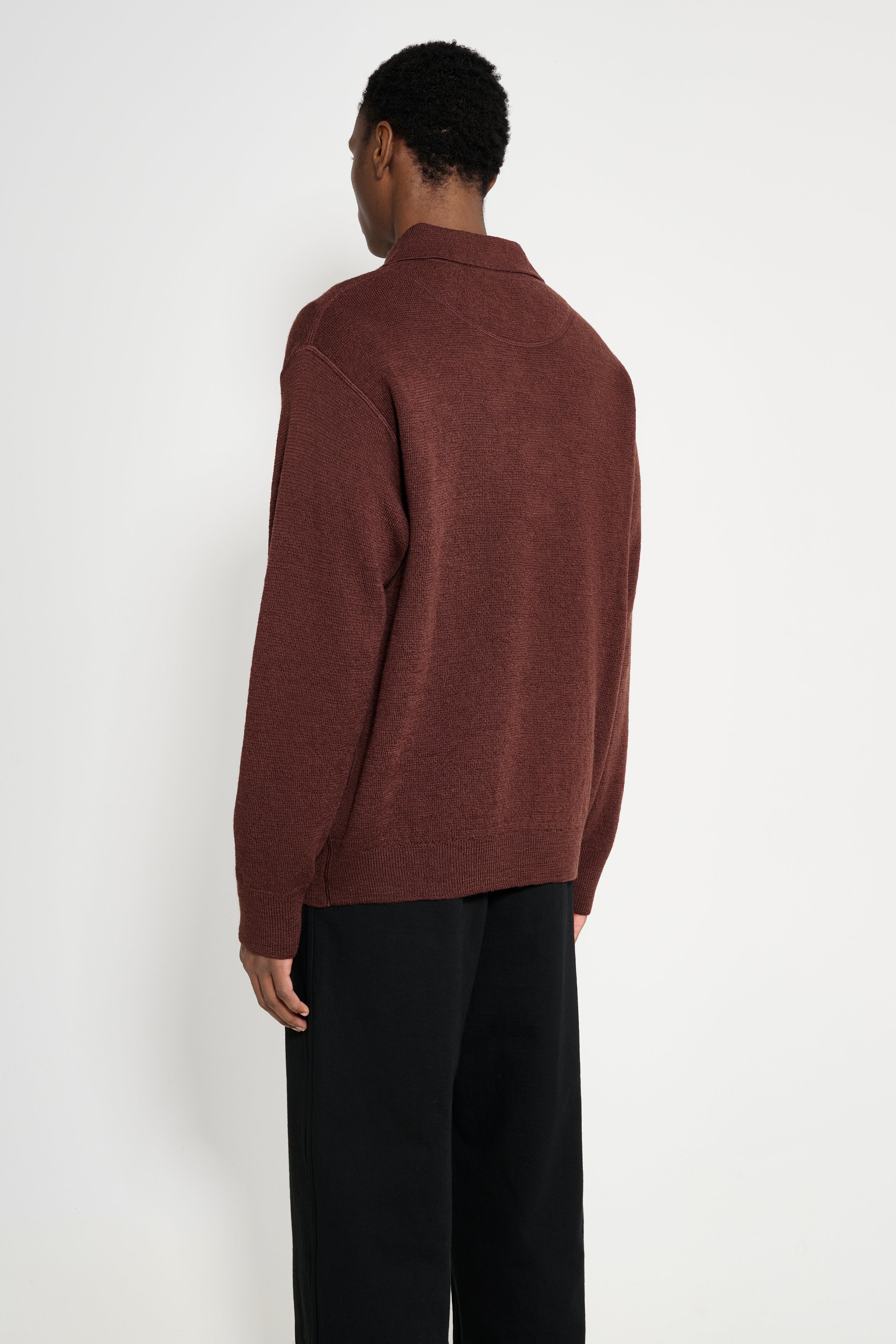 Margaret Howell MHL Oversized Knitted Polo Dry Wool Dark Brown