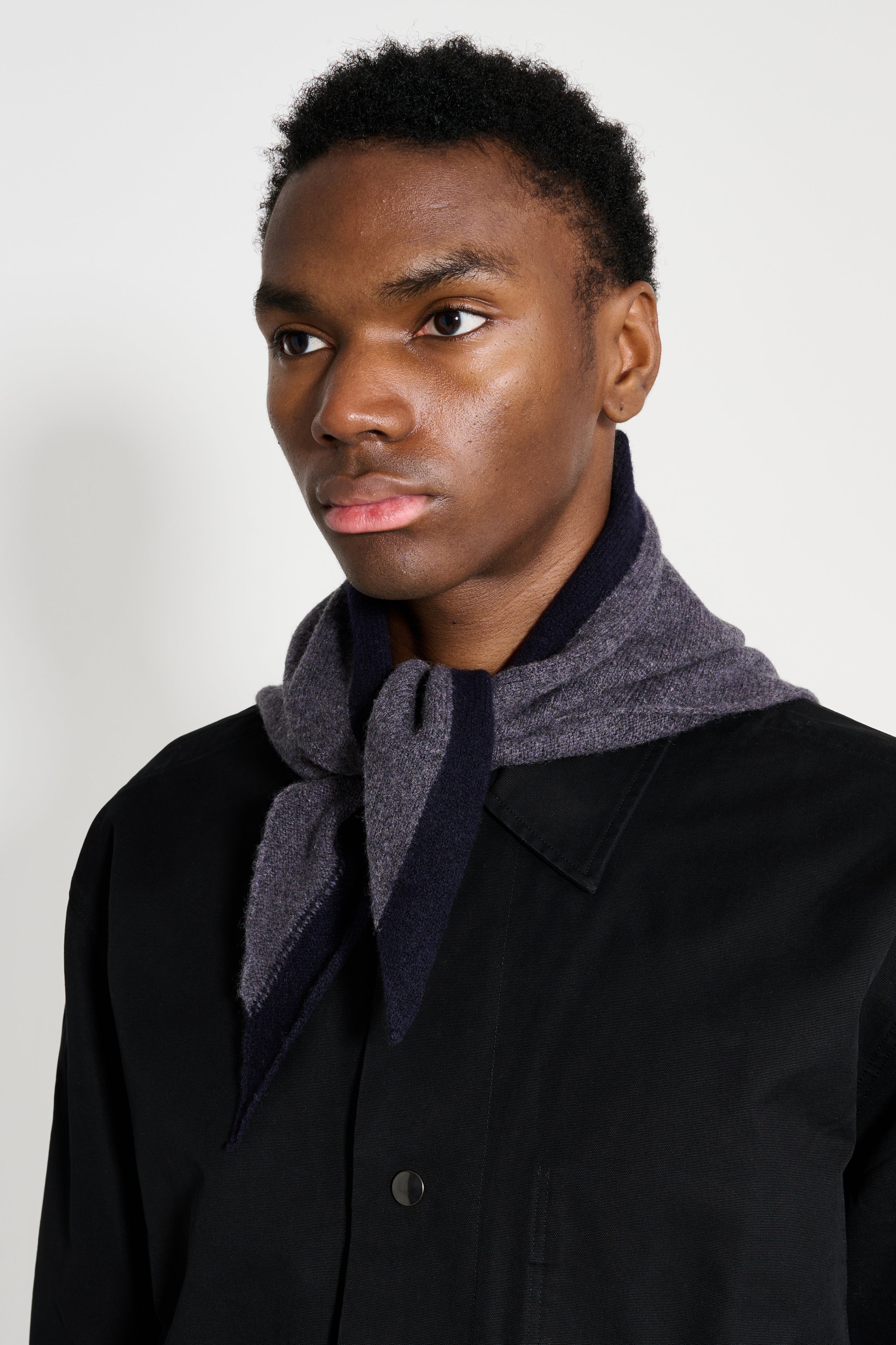 Margaret Howell MHL Tipped Scout Scarf Lambswool Grey / Ink