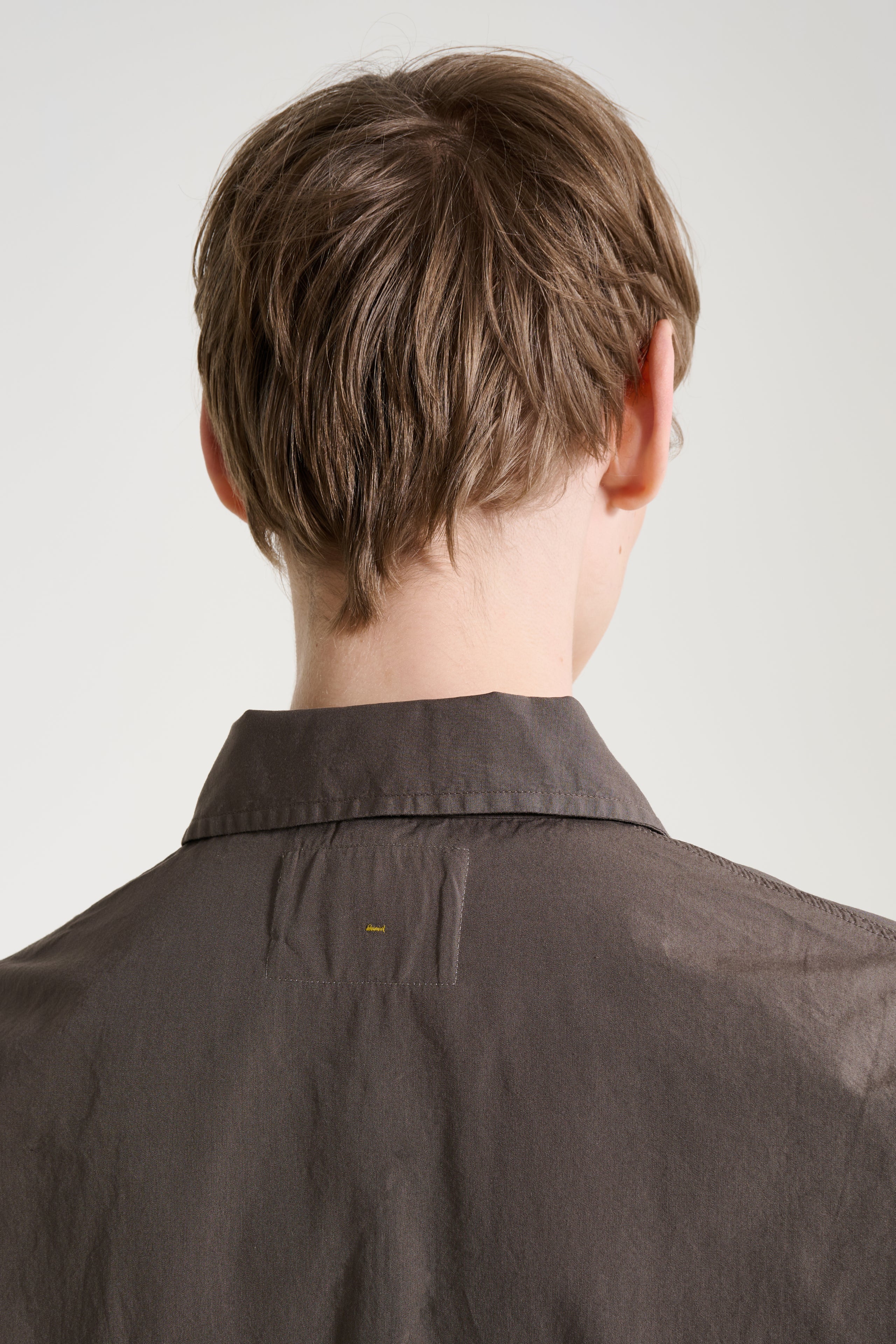 Margaret Howell MHL Offset Placket Polo Washed Cotton Poplin Mole