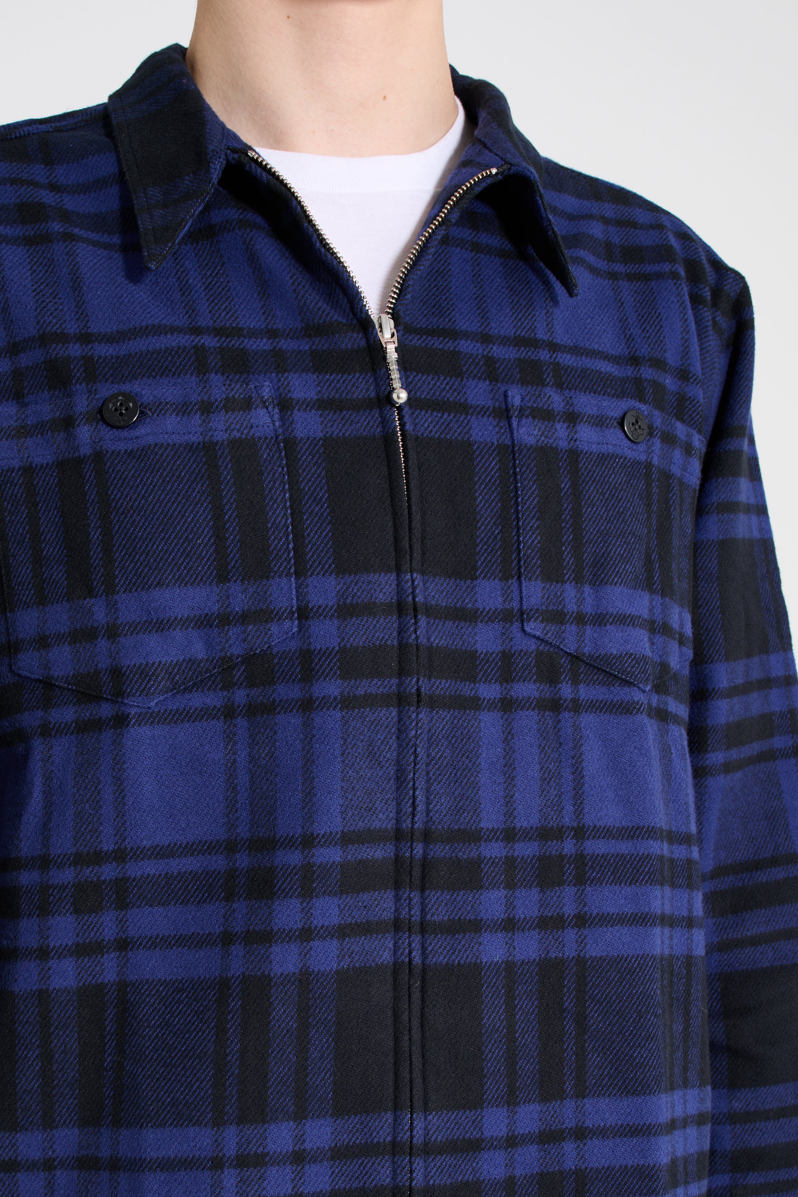 Noah Heavyweight Zip-Up Flannel Shirt Black / Blue