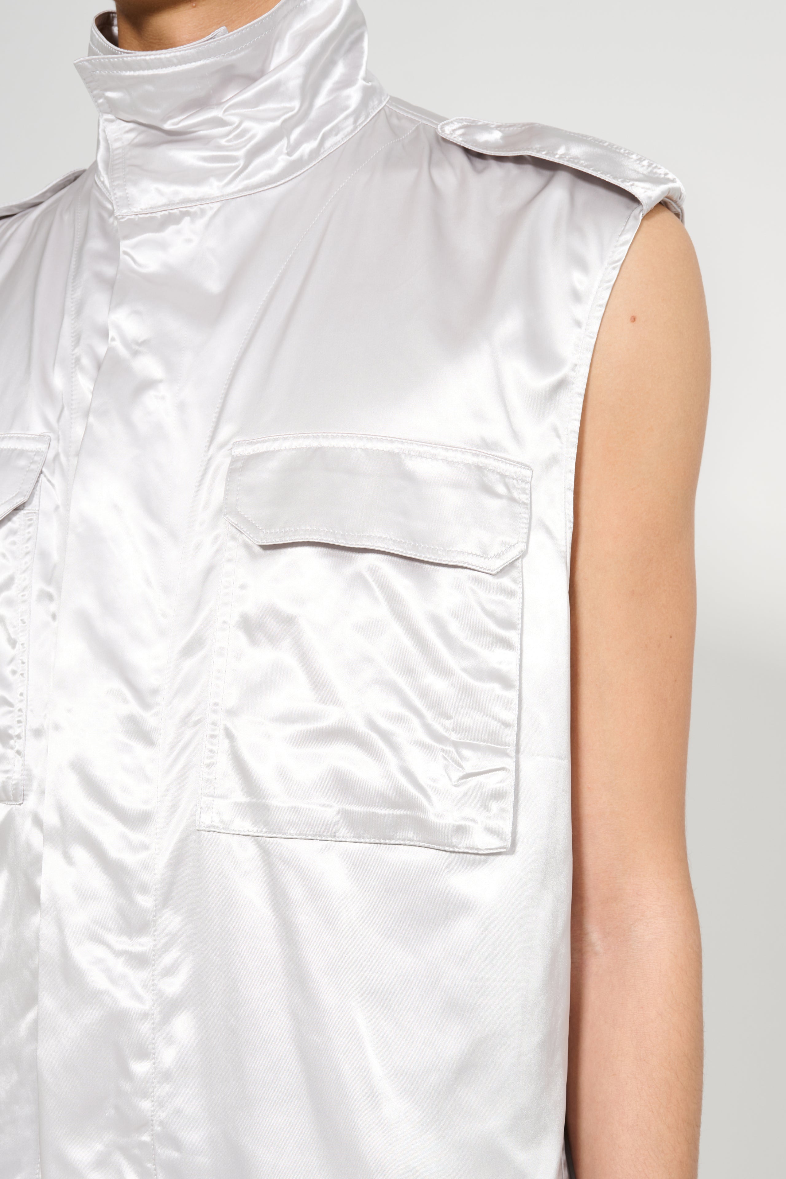 Olly Shinder Wet Look Nylon Sleeveless Overshirt Silver