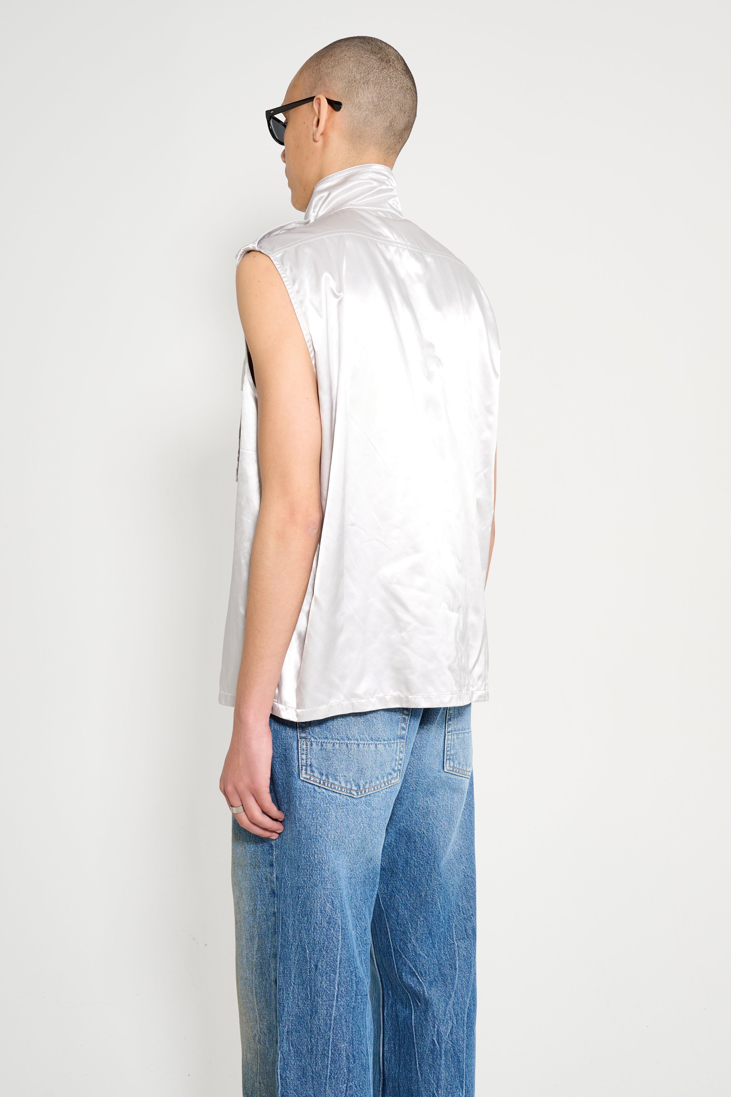 Olly Shinder Wet Look Nylon Sleeveless Overshirt Silver