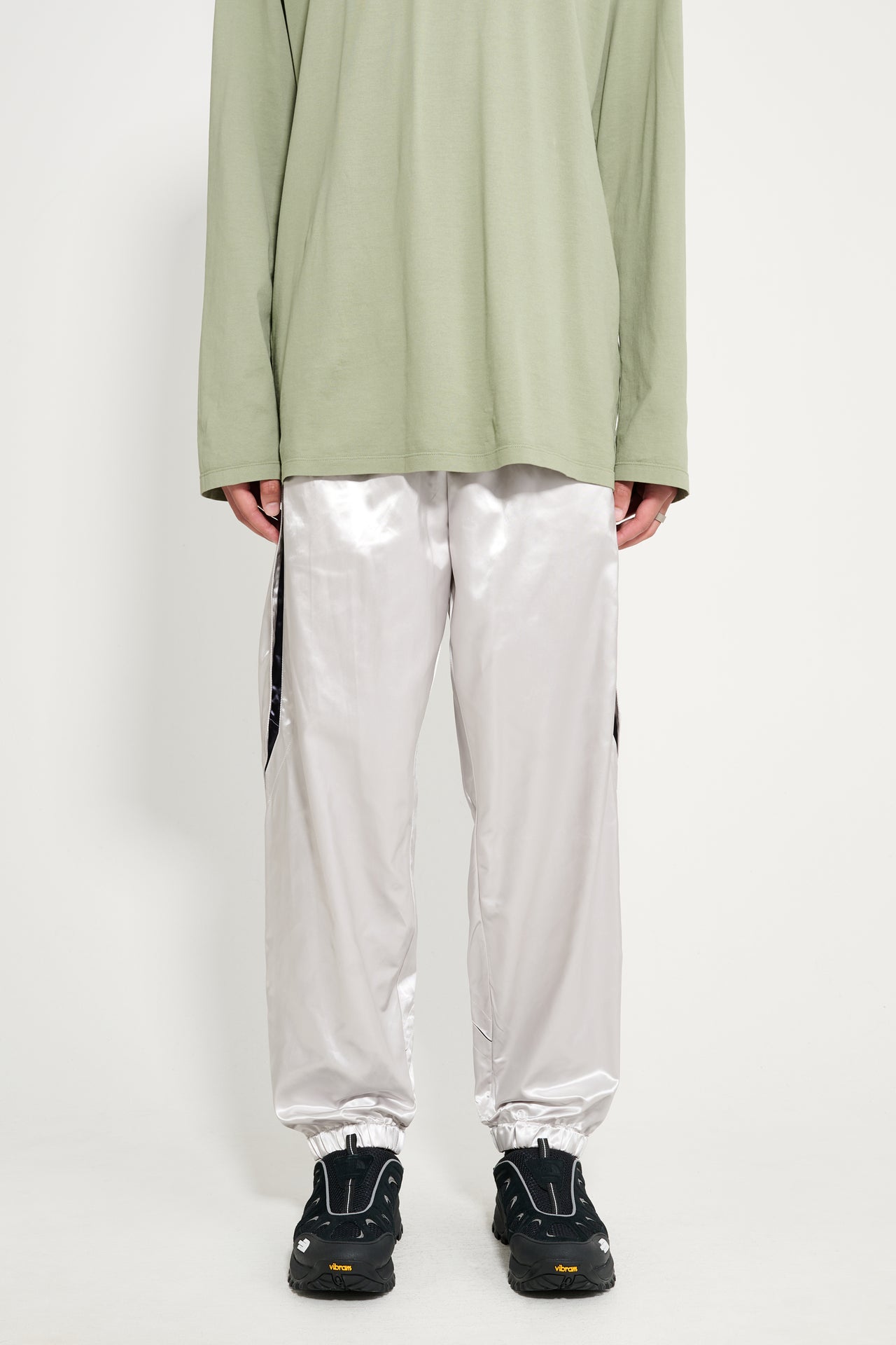 Olly Shinder Wet Look Nylon Split Jogger Silver