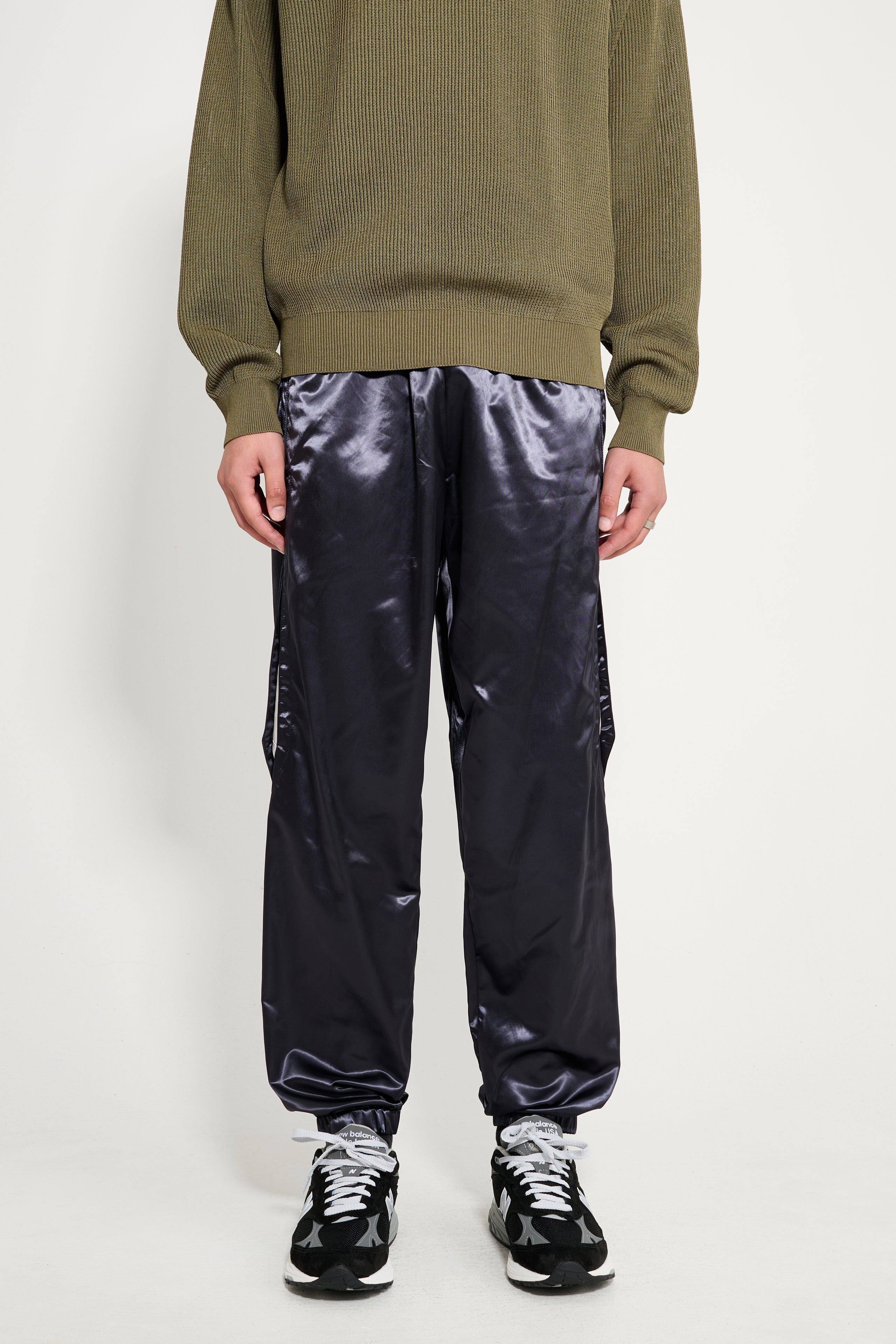 Olly Shinder Wet Look Nylon Split Jogger Black