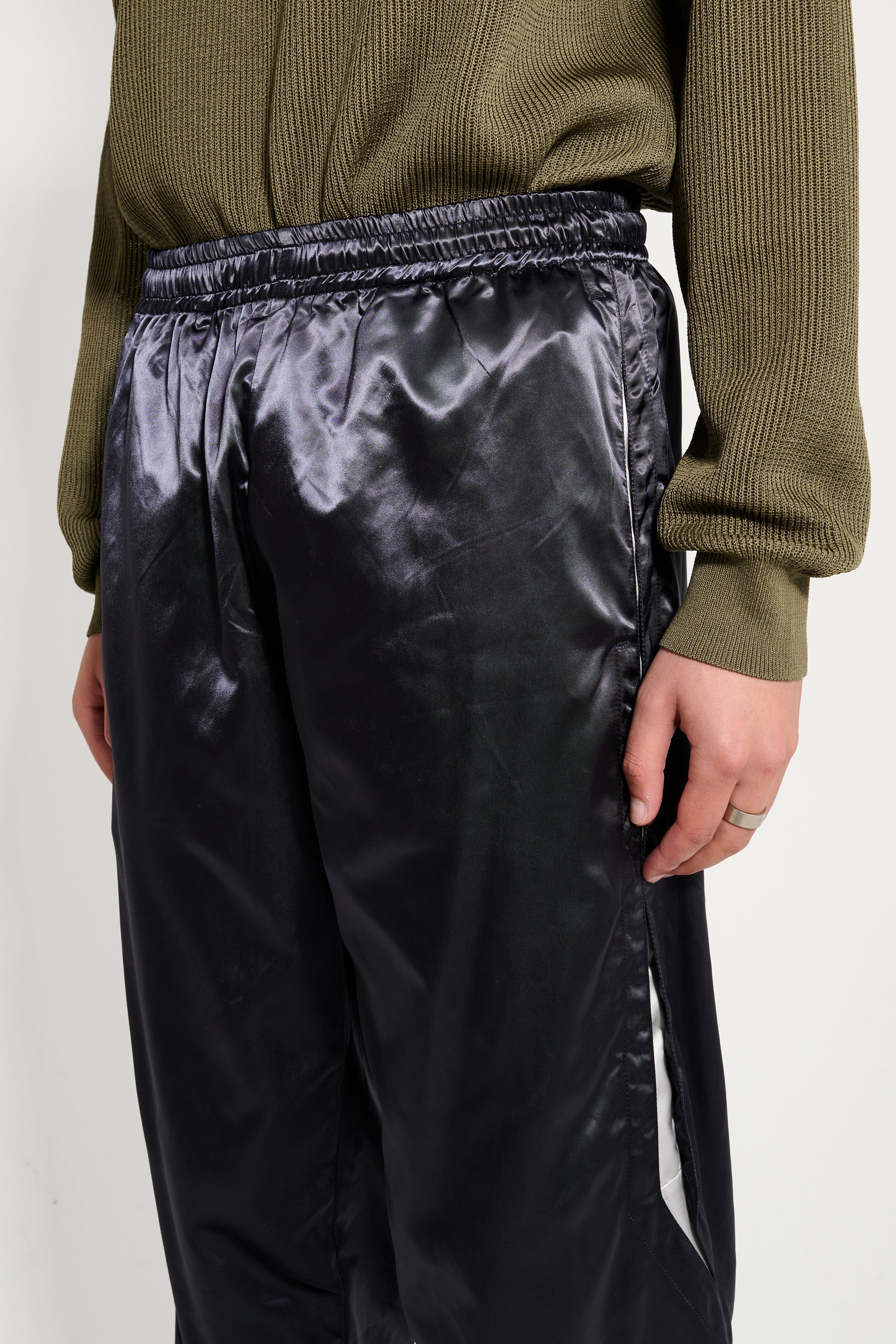 Olly Shinder Wet Look Nylon Split Jogger Black