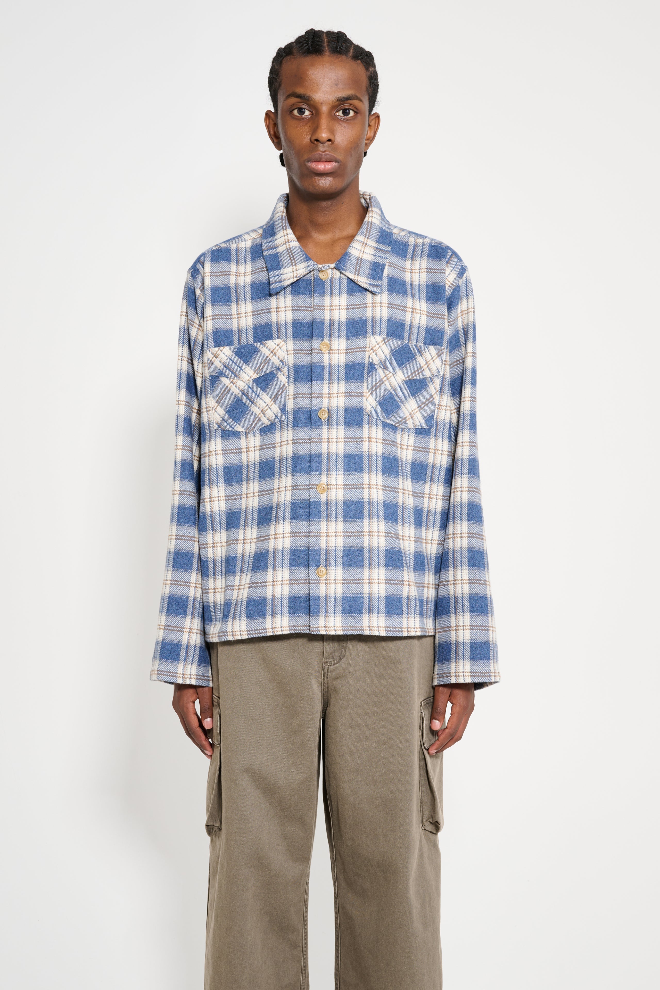Stockholm Surfboard Club Flannel Overshirt Blue Check