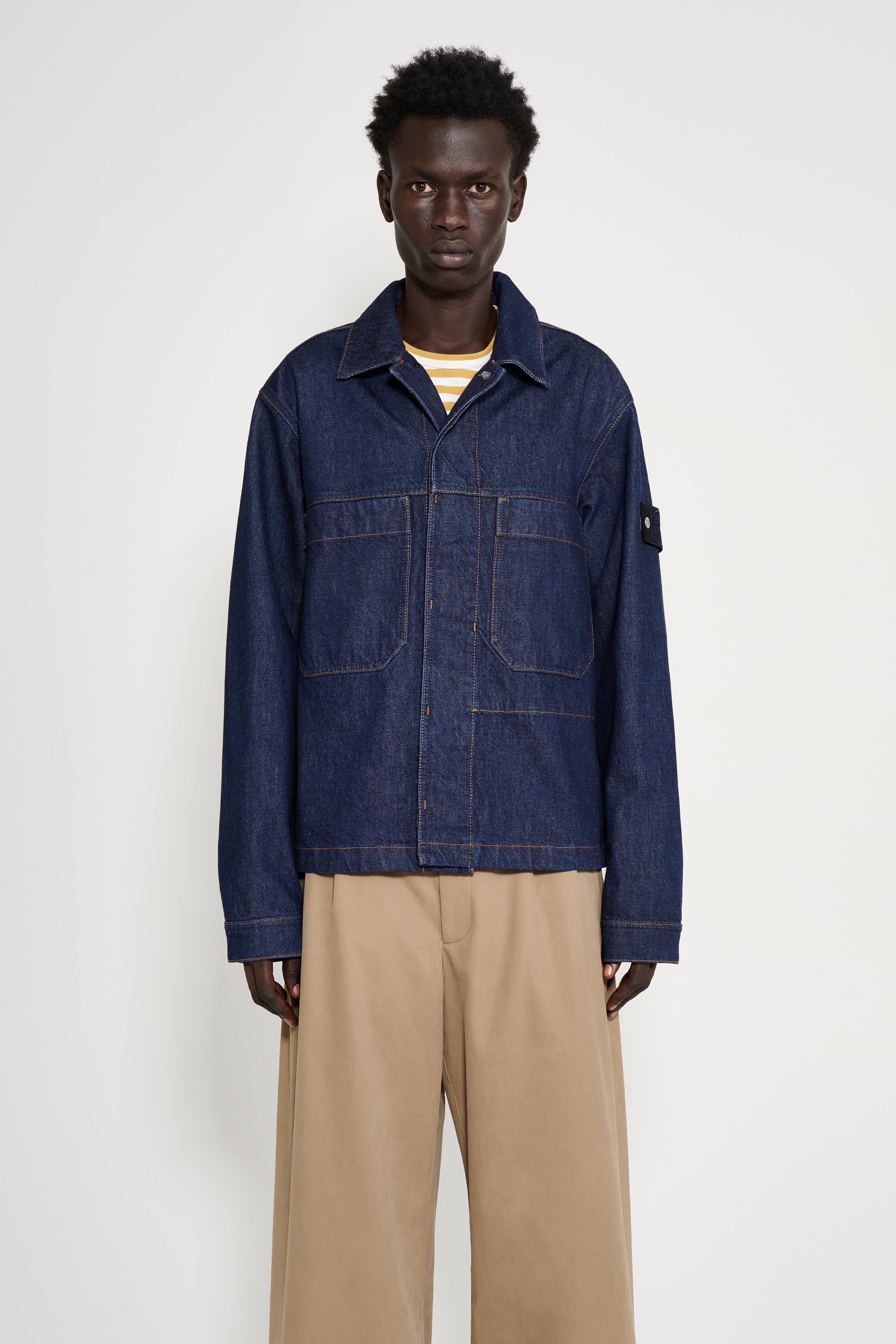 Stone Island Denim Research Buttoned Chore Jacket Indigo
