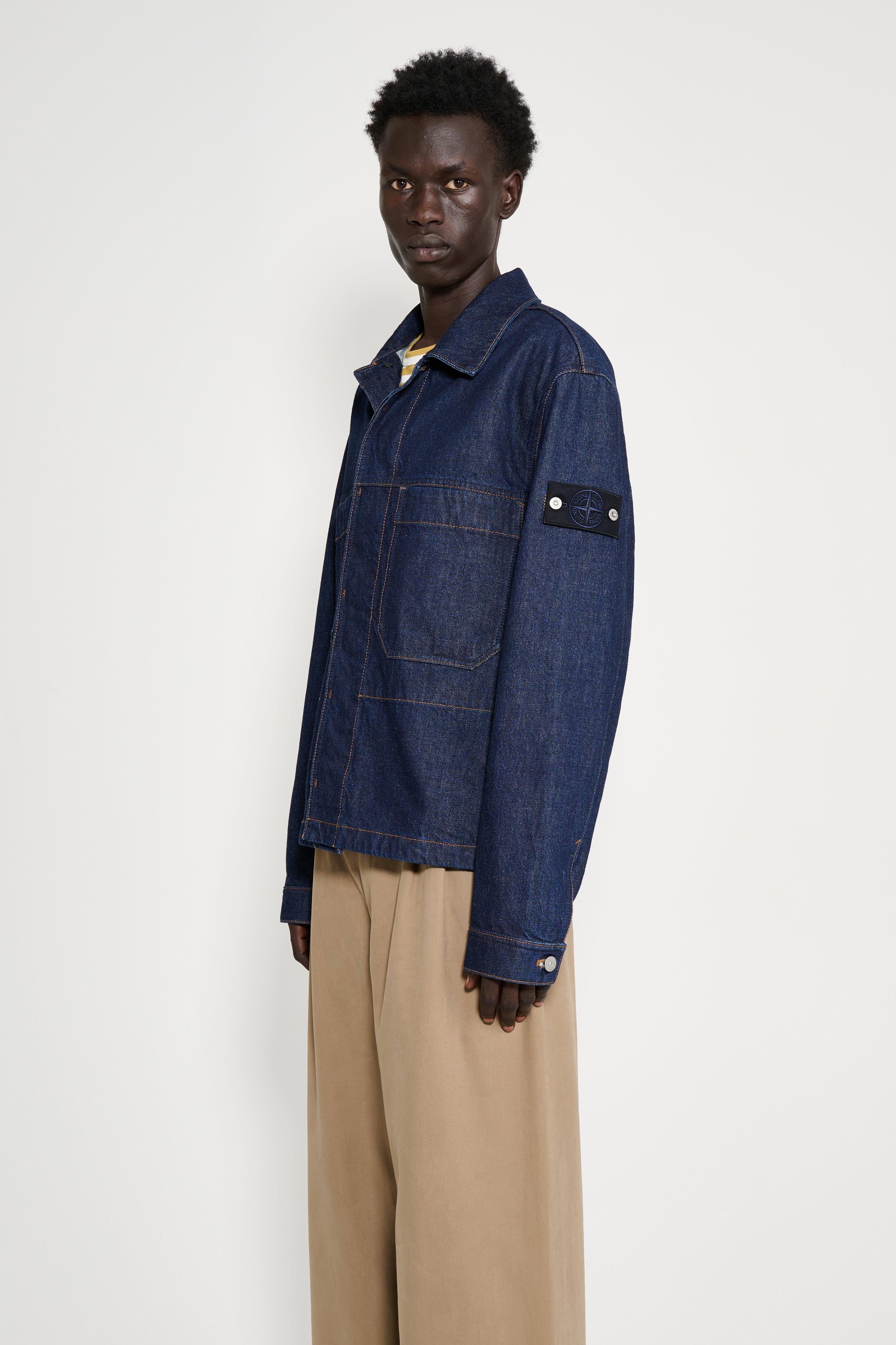 Stone Island Denim Research Buttoned Chore Jacket Indigo