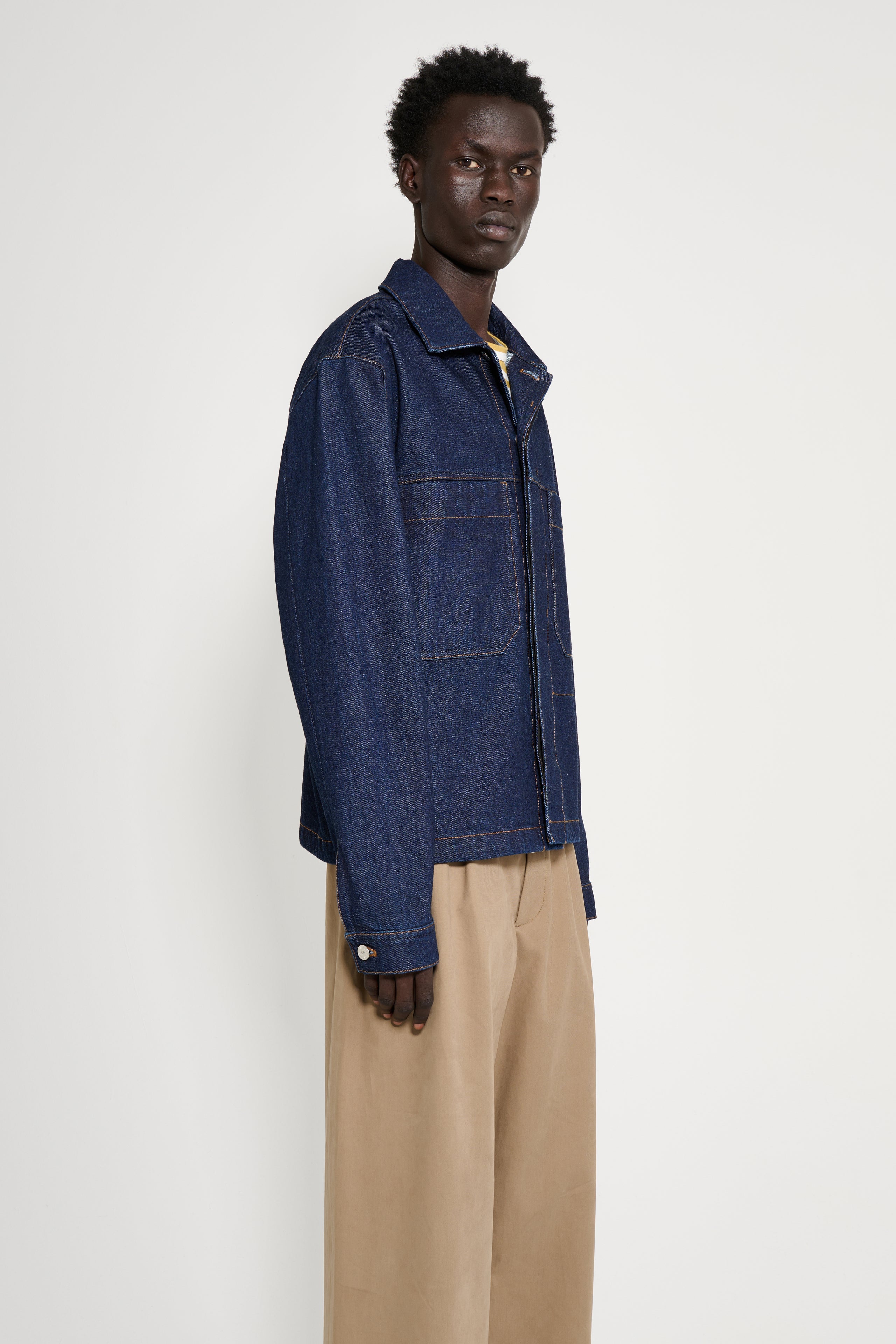 Stone Island Denim Research Buttoned Chore Jacket Indigo