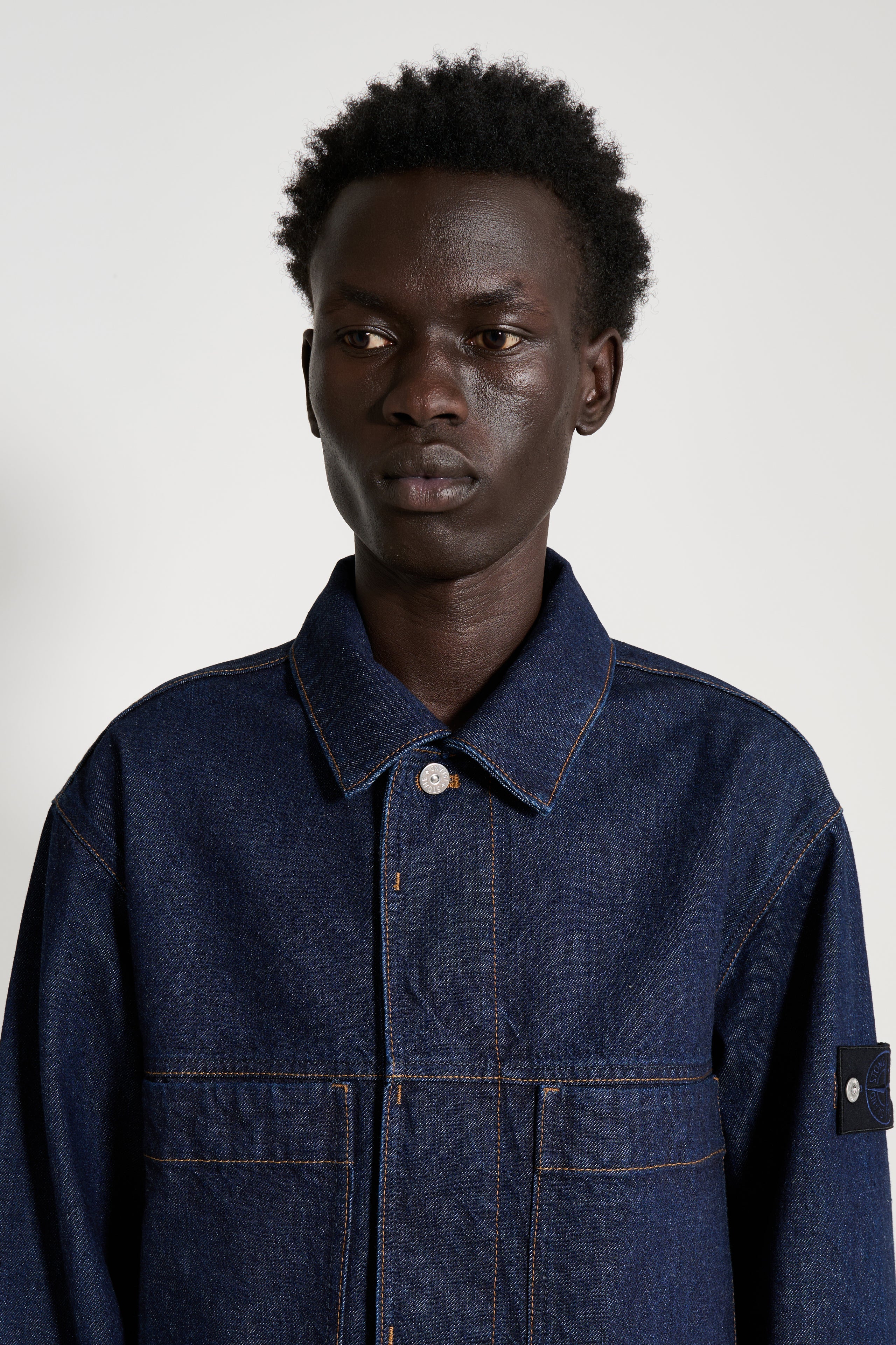 Stone Island Denim Research Buttoned Chore Jacket Indigo