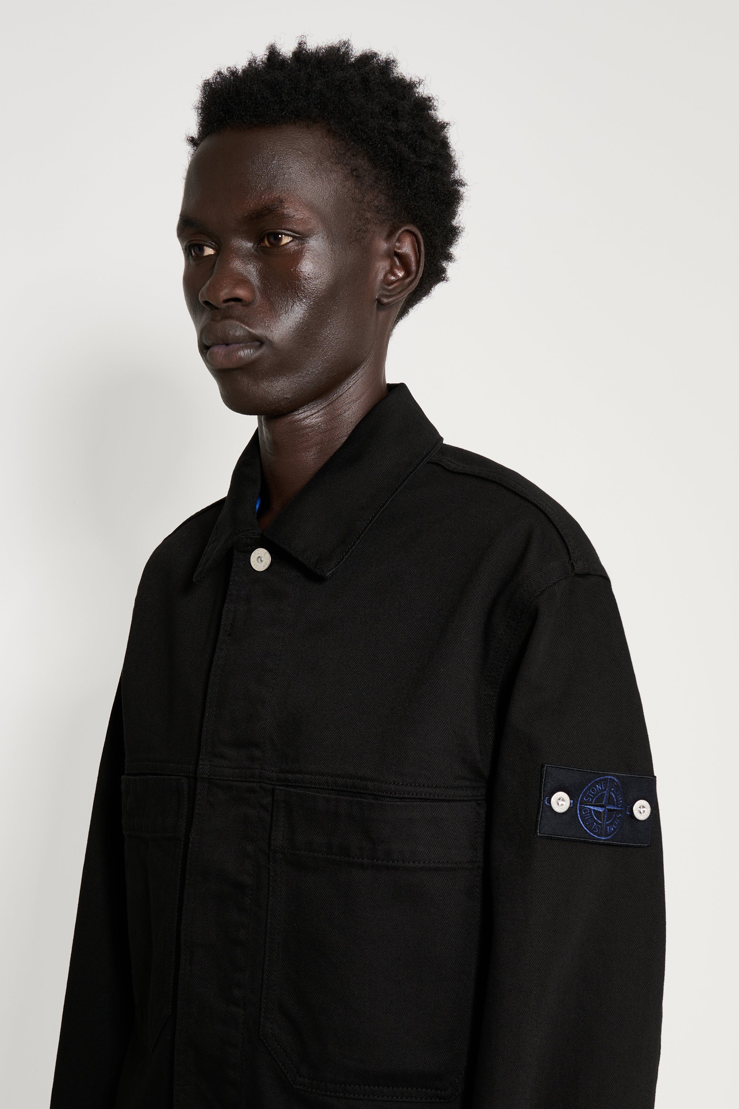 Stone Island Denim Research Buttoned Chore Jacket Bull Denim-TC Black