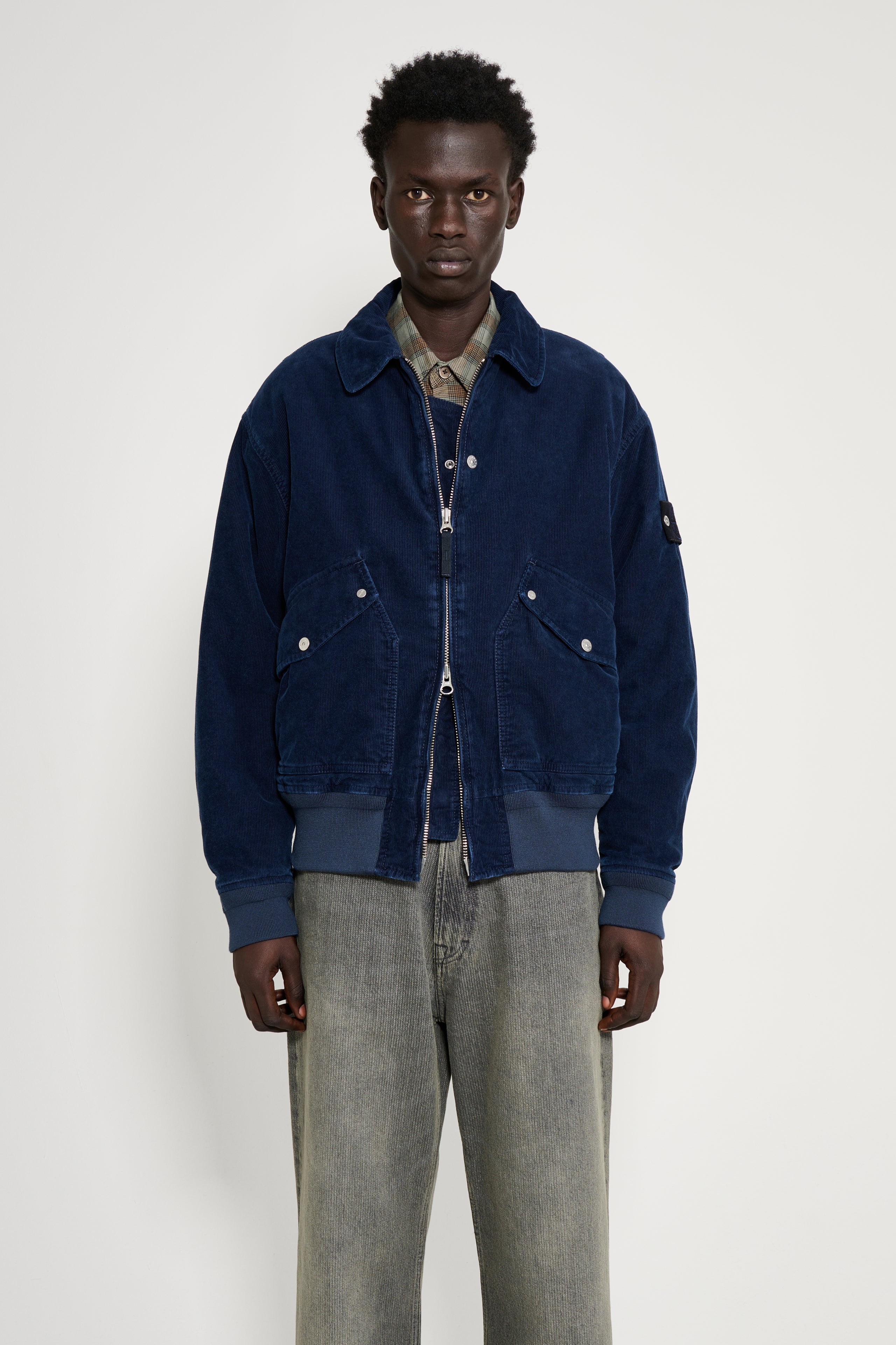 Stone Island Denim Research Corduroy Bomber Jacket Indigo
