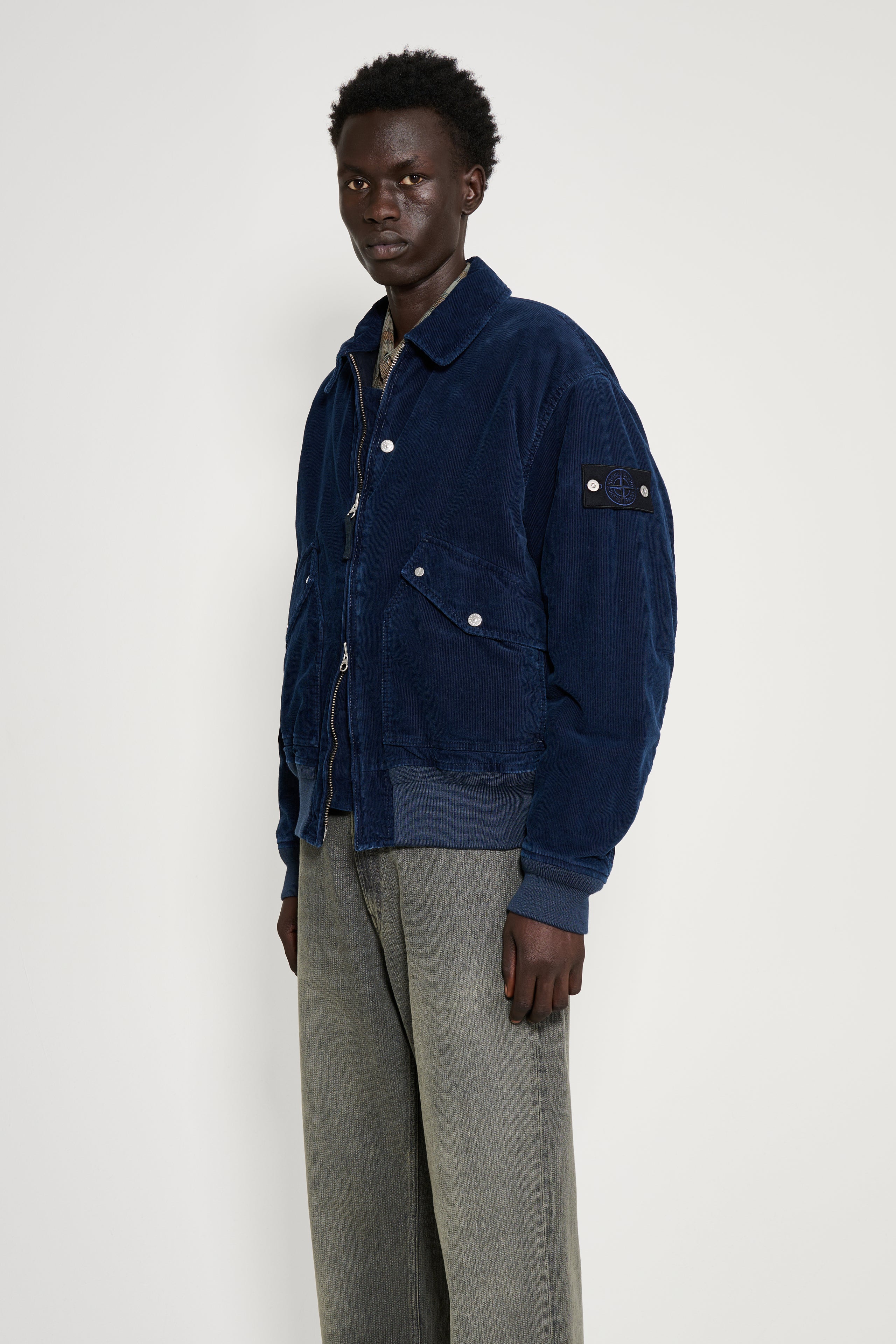 Stone Island Denim Research Corduroy Bomber Jacket Indigo