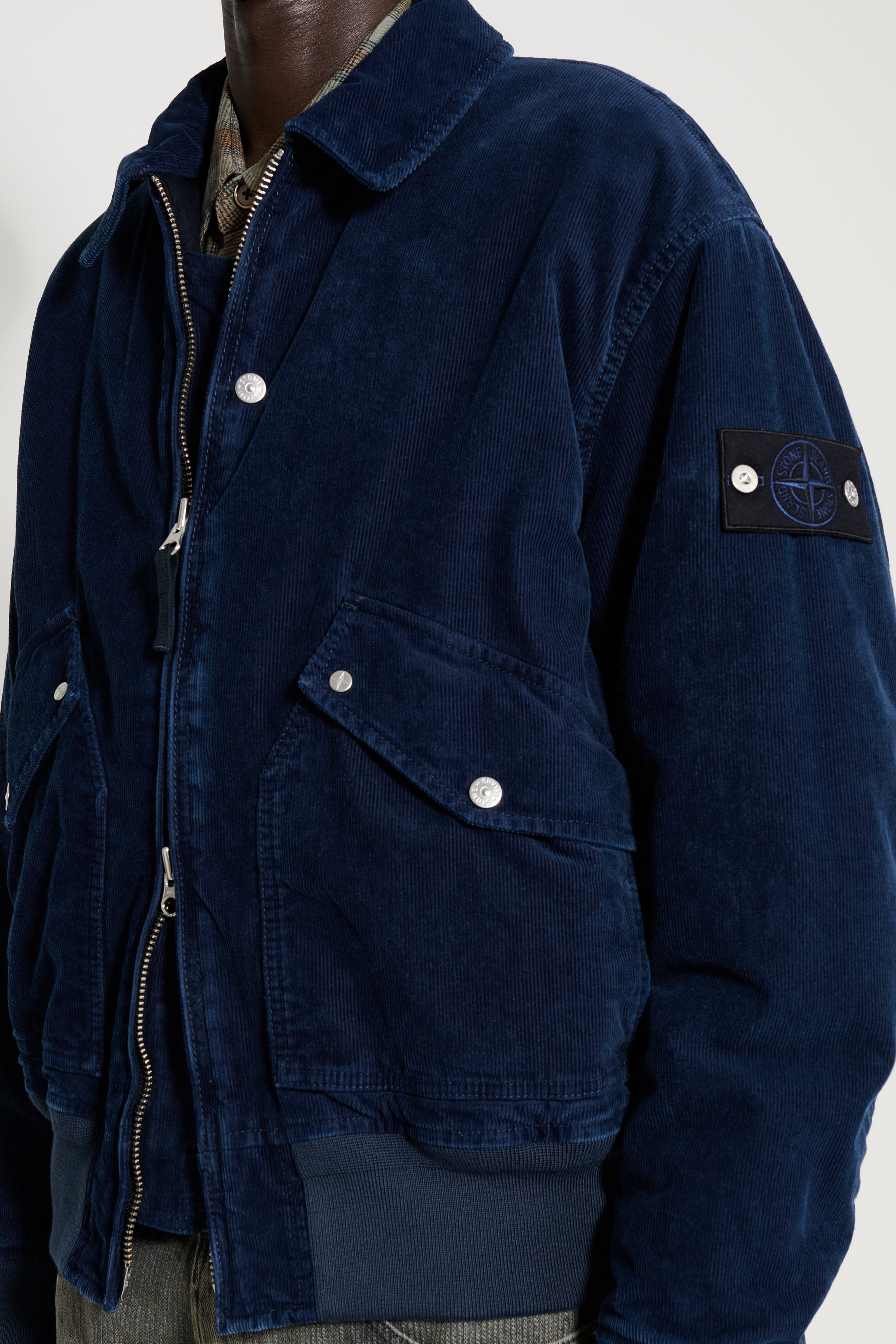 Stone Island Denim Research Corduroy Bomber Jacket Indigo