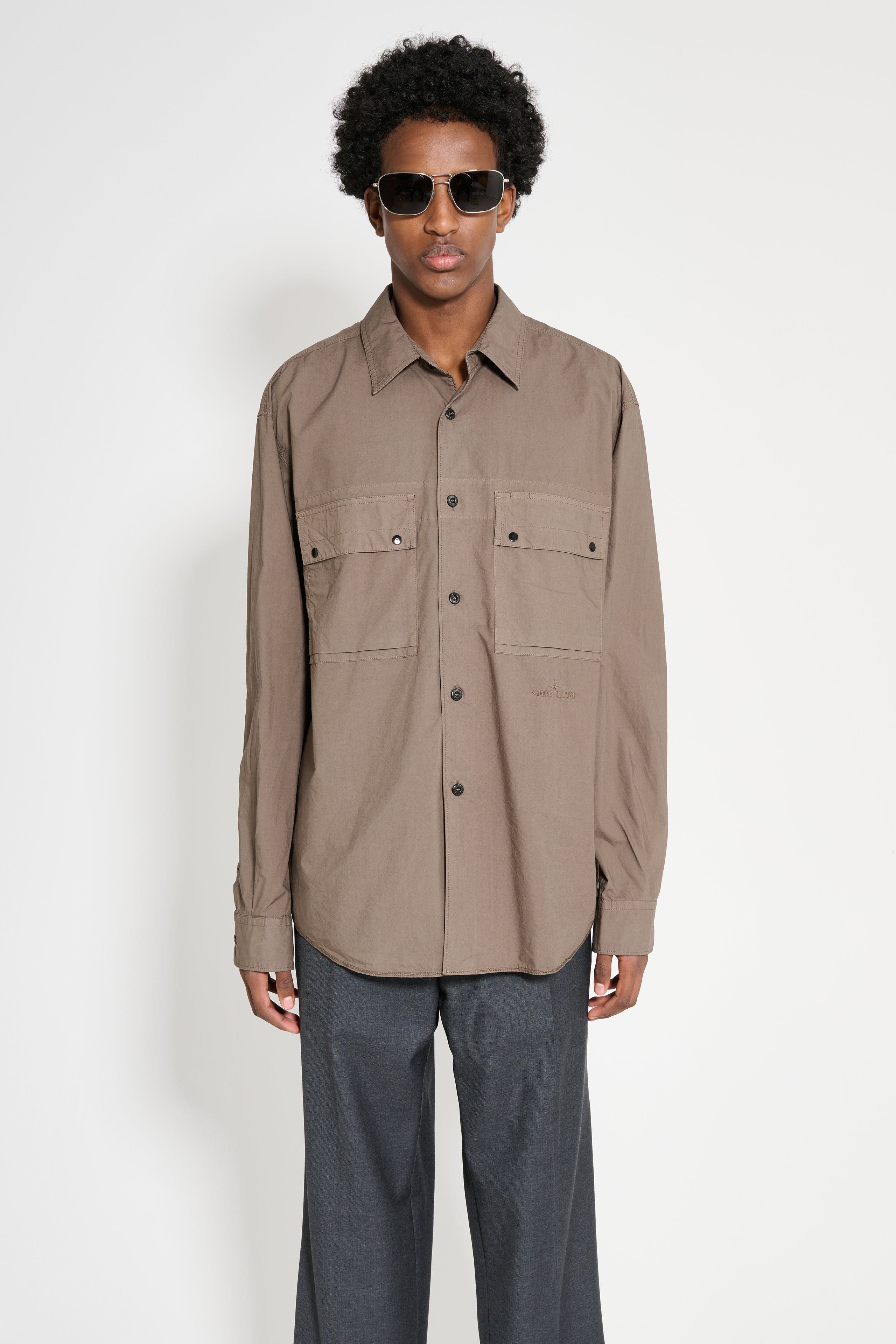 Stone Island Relaxed Fit Long Sleeve Shirt Walnut