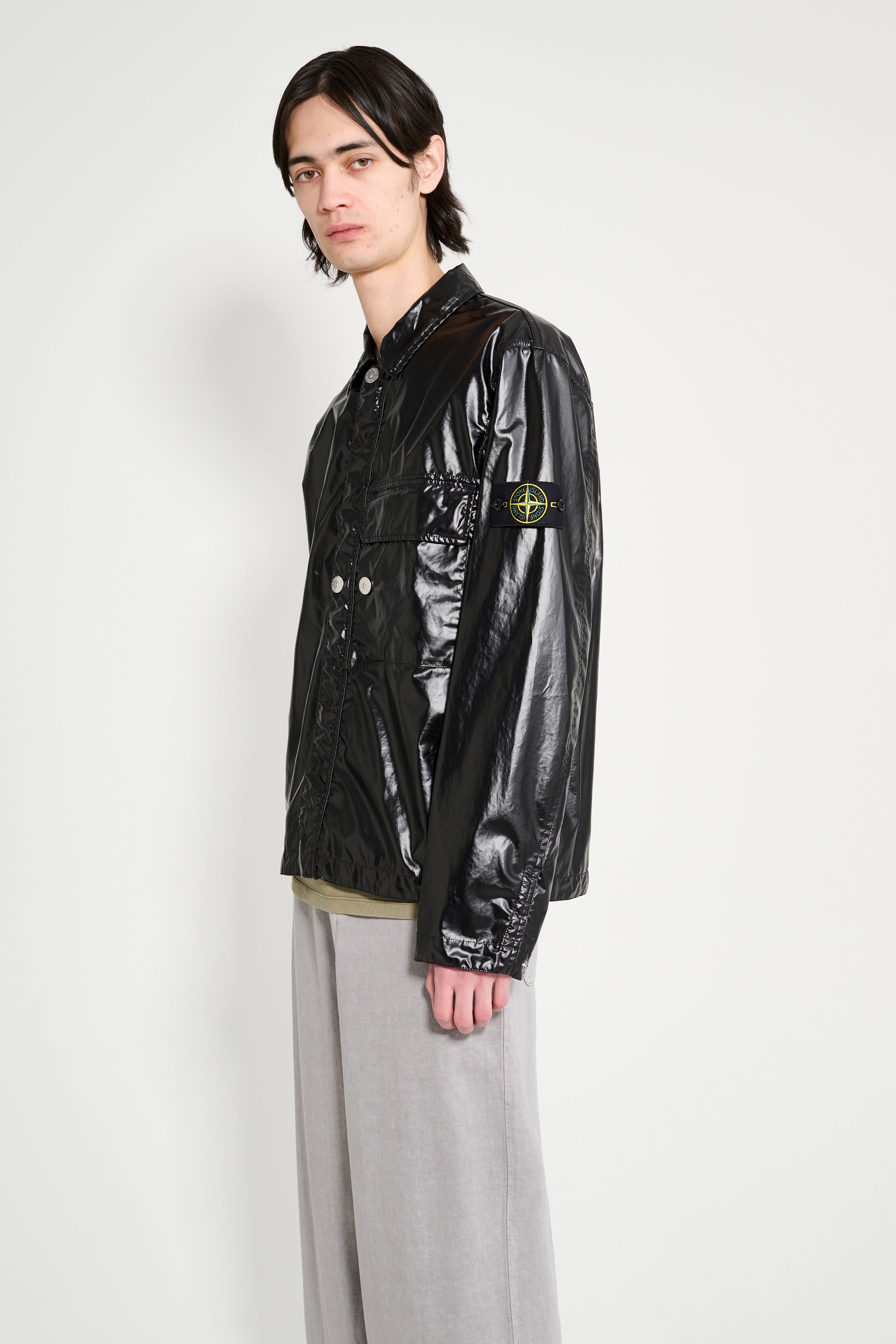Stone Island Mussola Gommata-TC Nylon Shirt Jacket Black