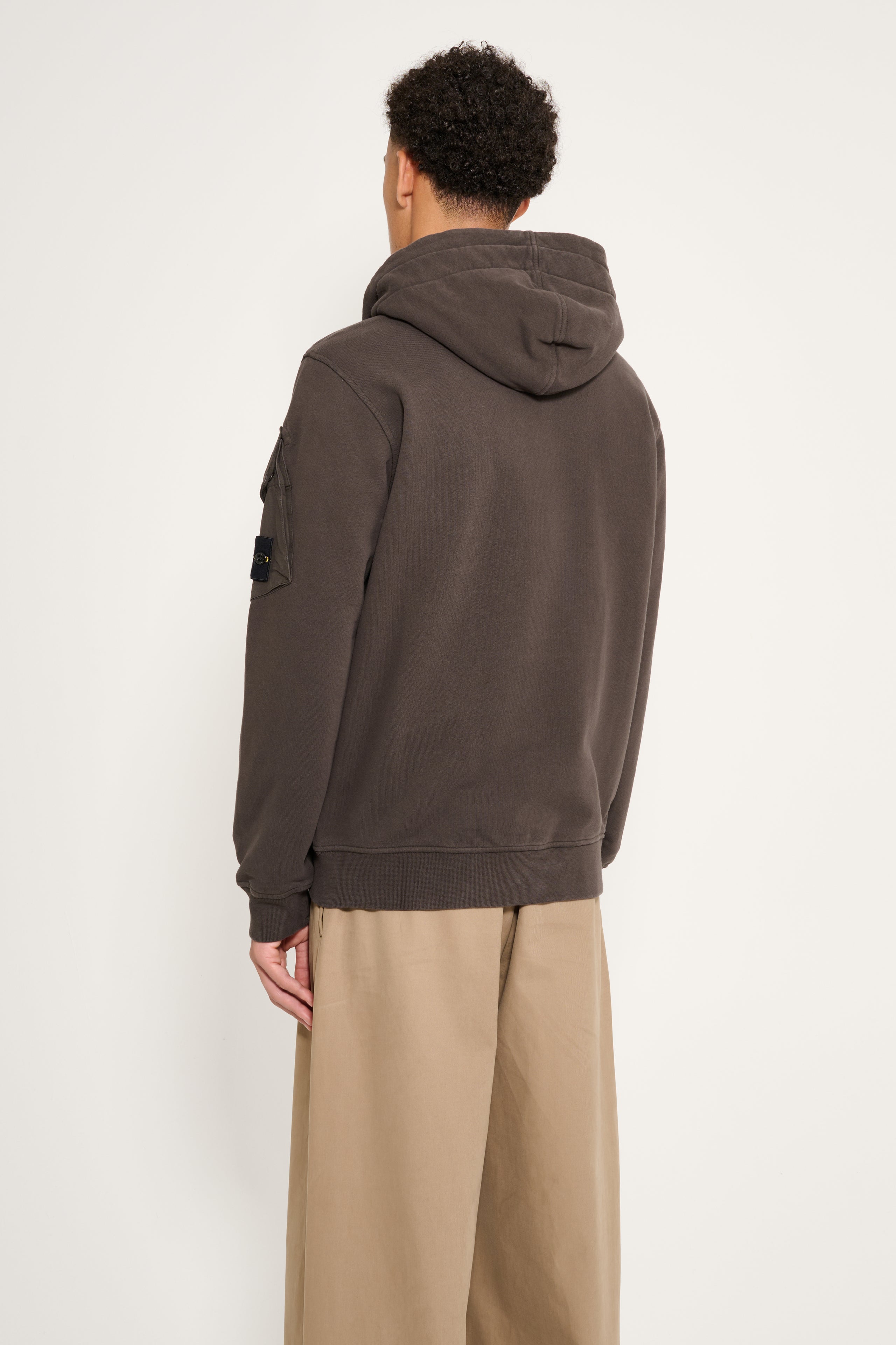 Stone Island Brushed Fleece Zip-Up Hooded Sweatshirt Grey