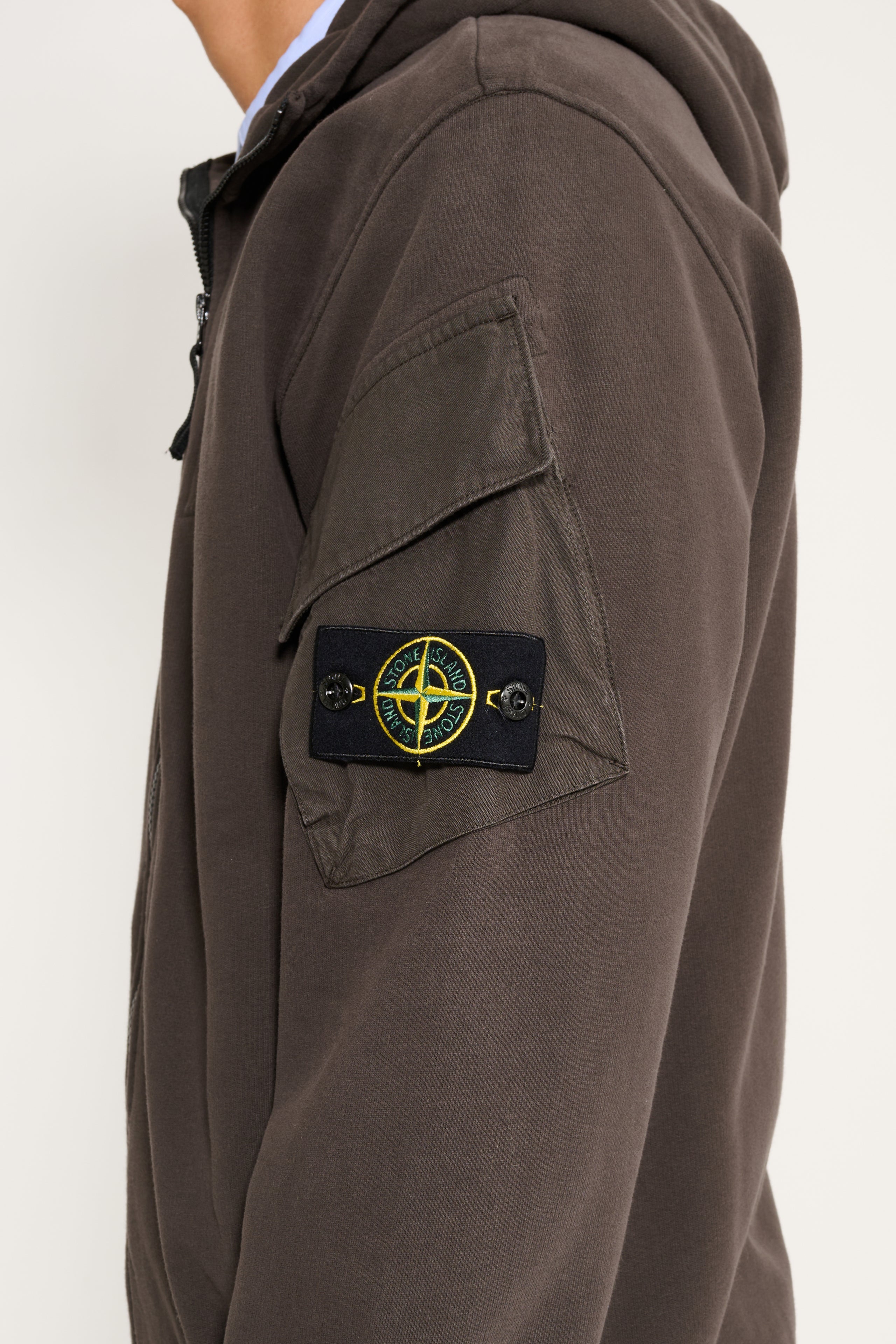 Stone Island Brushed Fleece Zip-Up Hooded Sweatshirt Grey