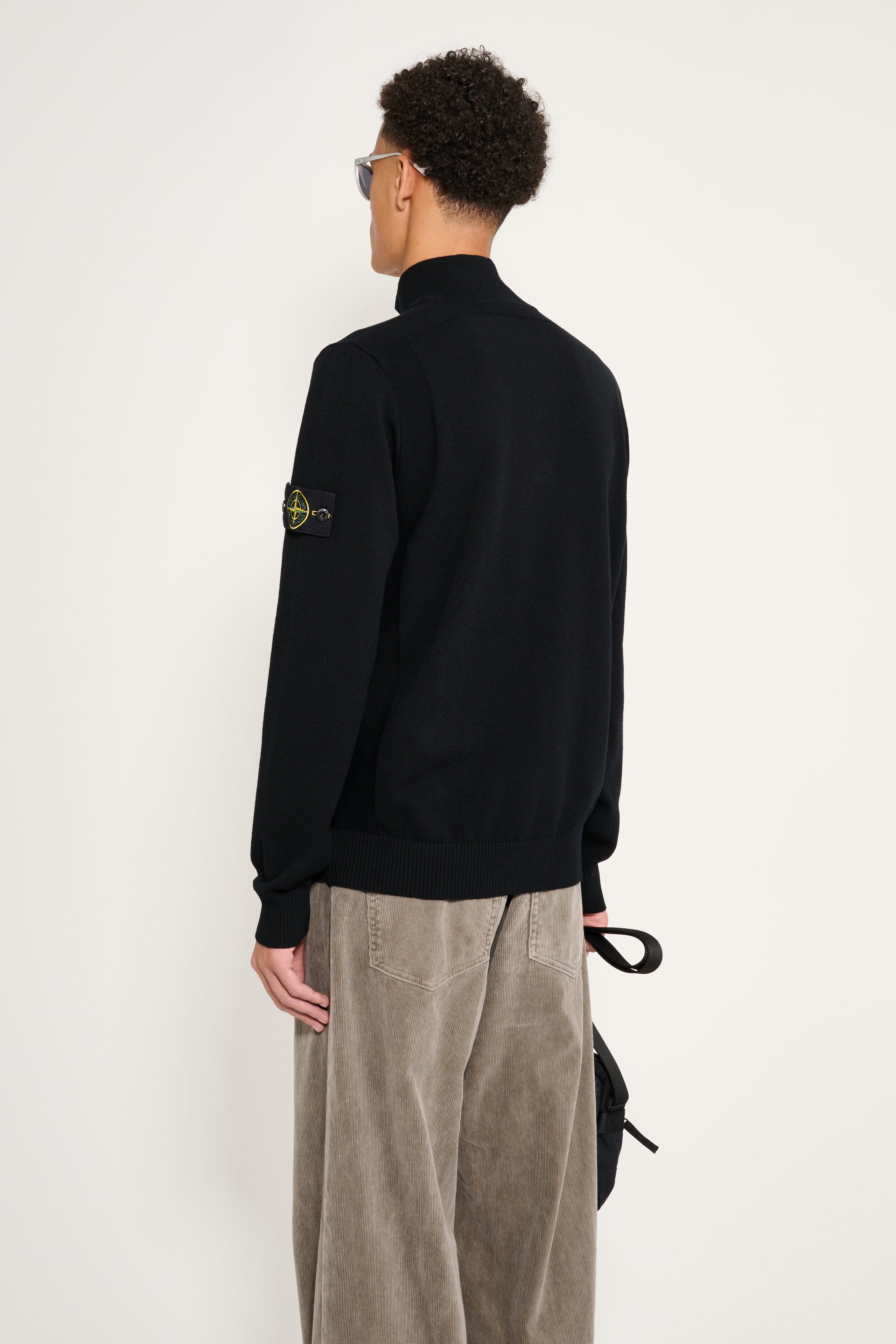 Stone Island Stretch RWS Wool Half Button Jumper Black