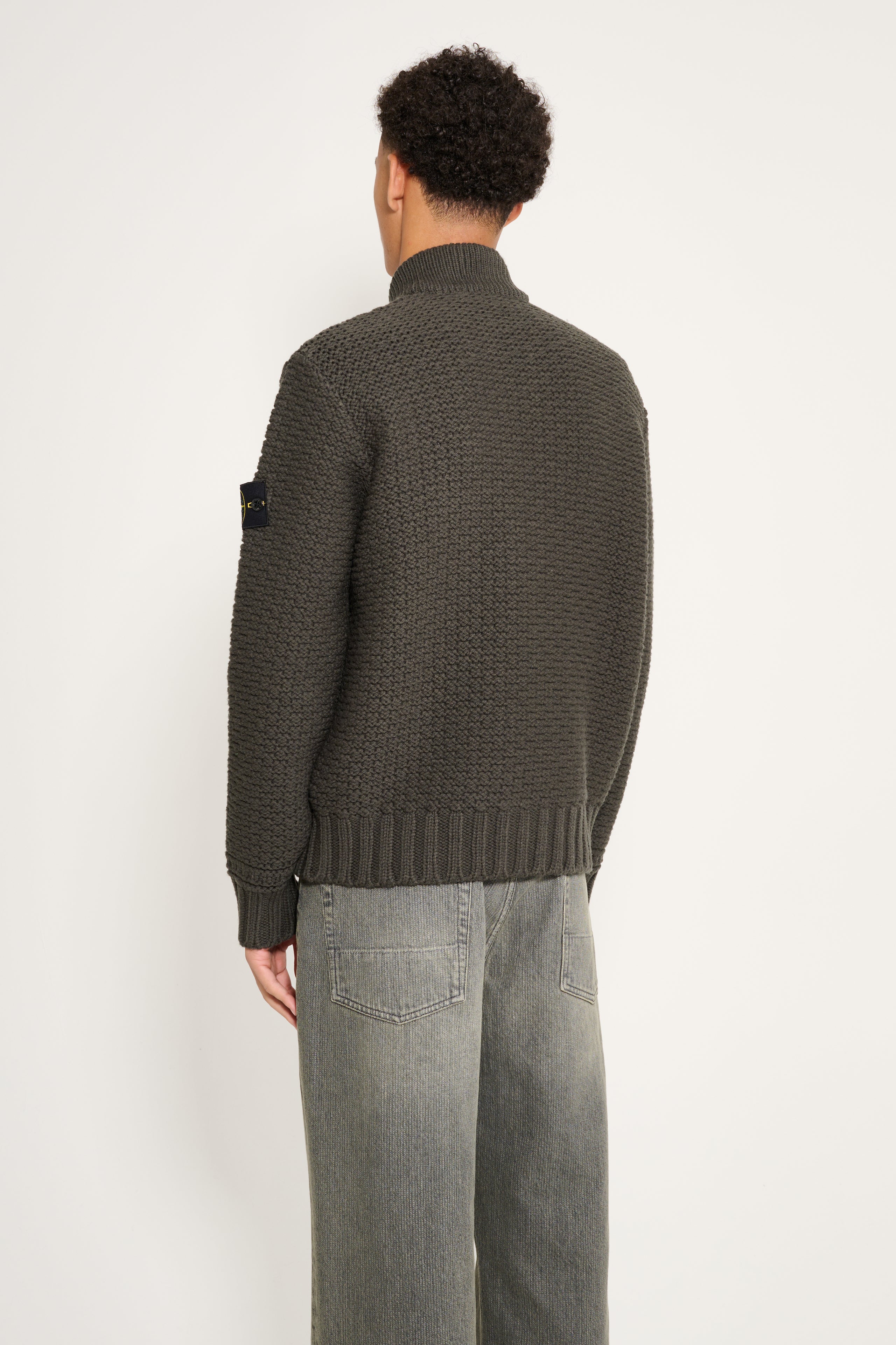 Stone Island Pure Wool Jumper With Zip Pockets Military Green