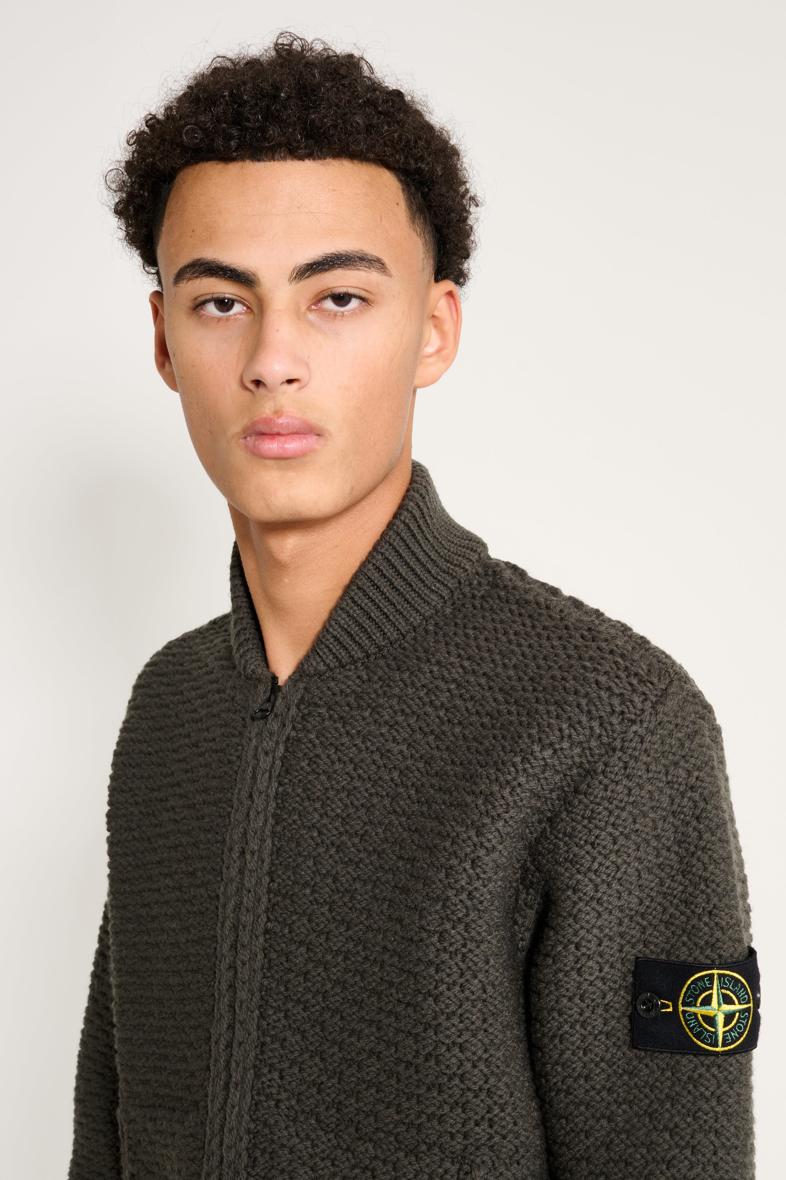 Stone Island Pure Wool Jumper With Zip Pockets Military Green