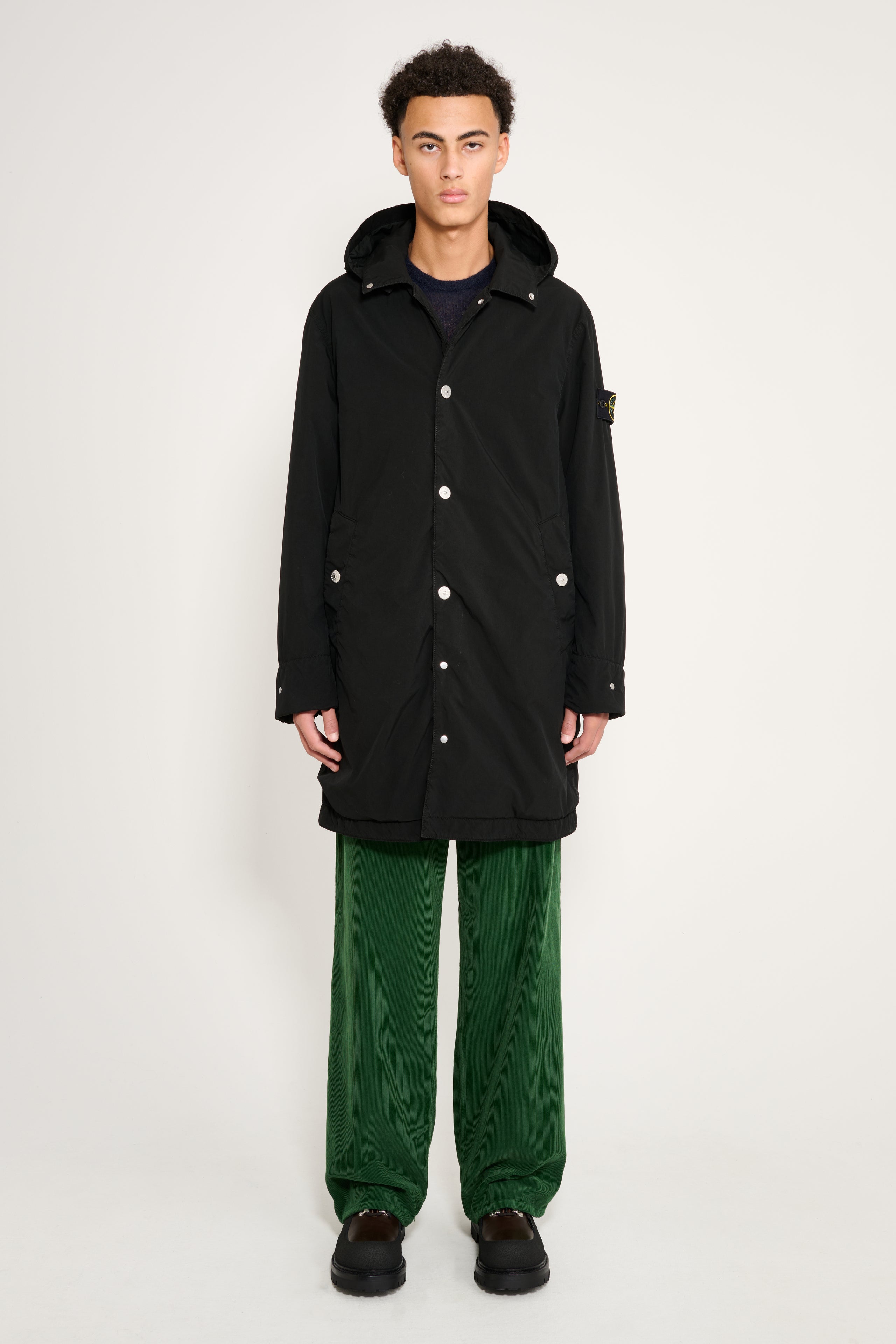 Stone Island Hooded Long Coat Compact Touch Poly-TC Black