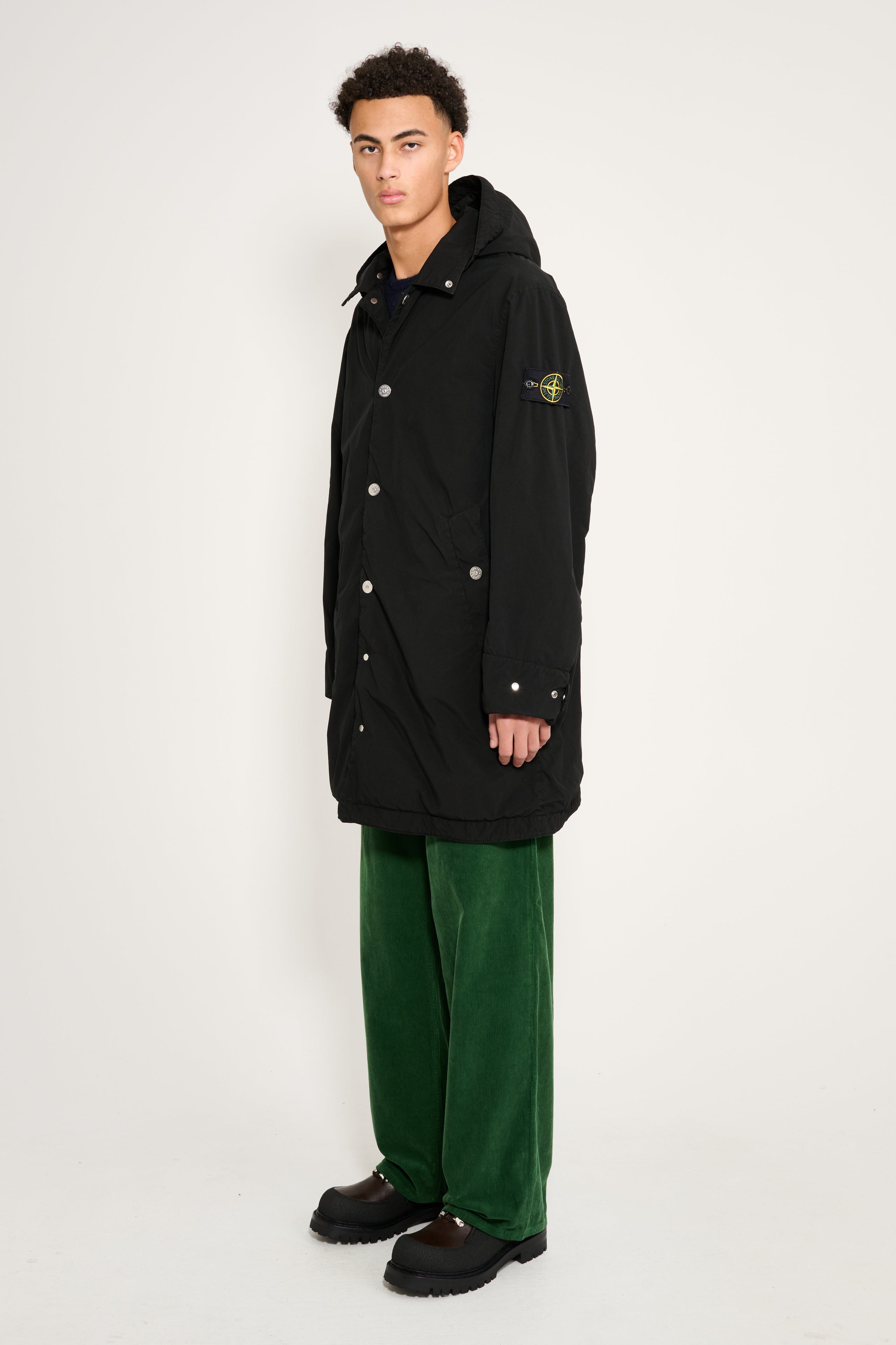 Stone Island Hooded Long Coat Compact Touch Poly-TC Black