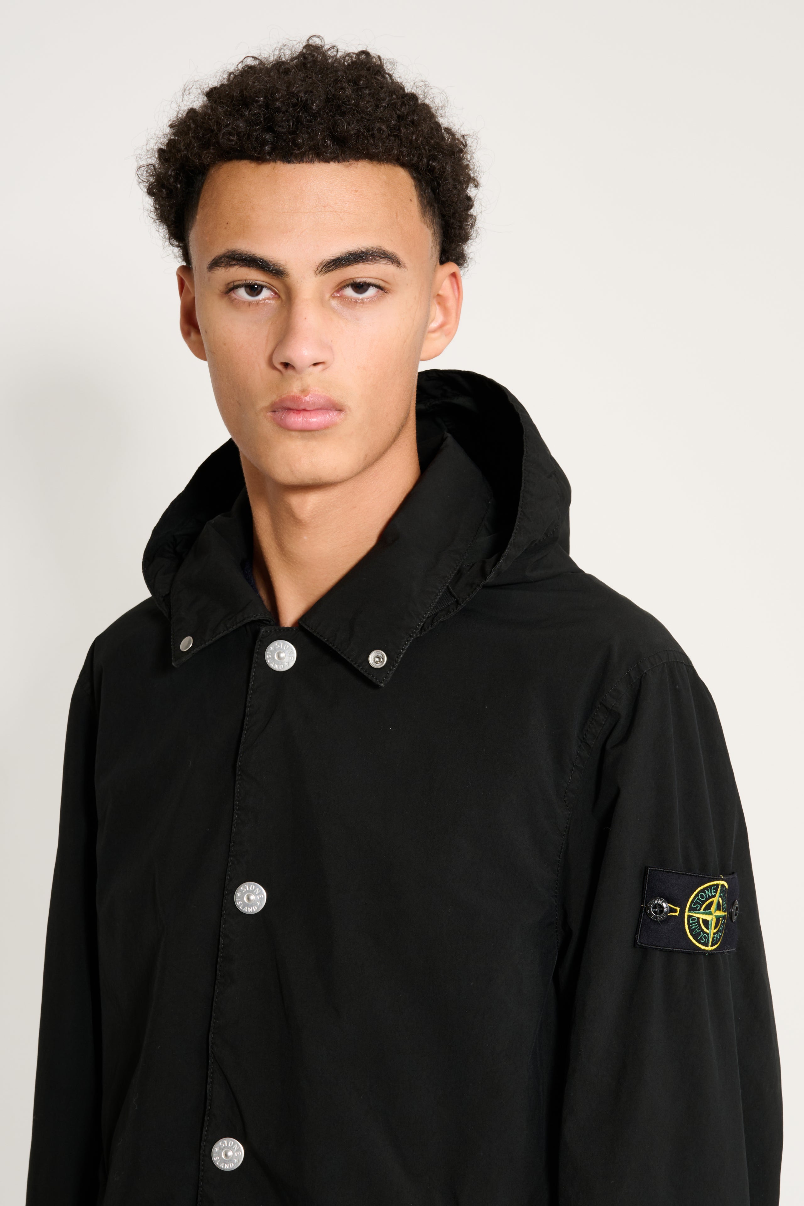 Stone Island Hooded Long Coat Compact Touch Poly-TC Black