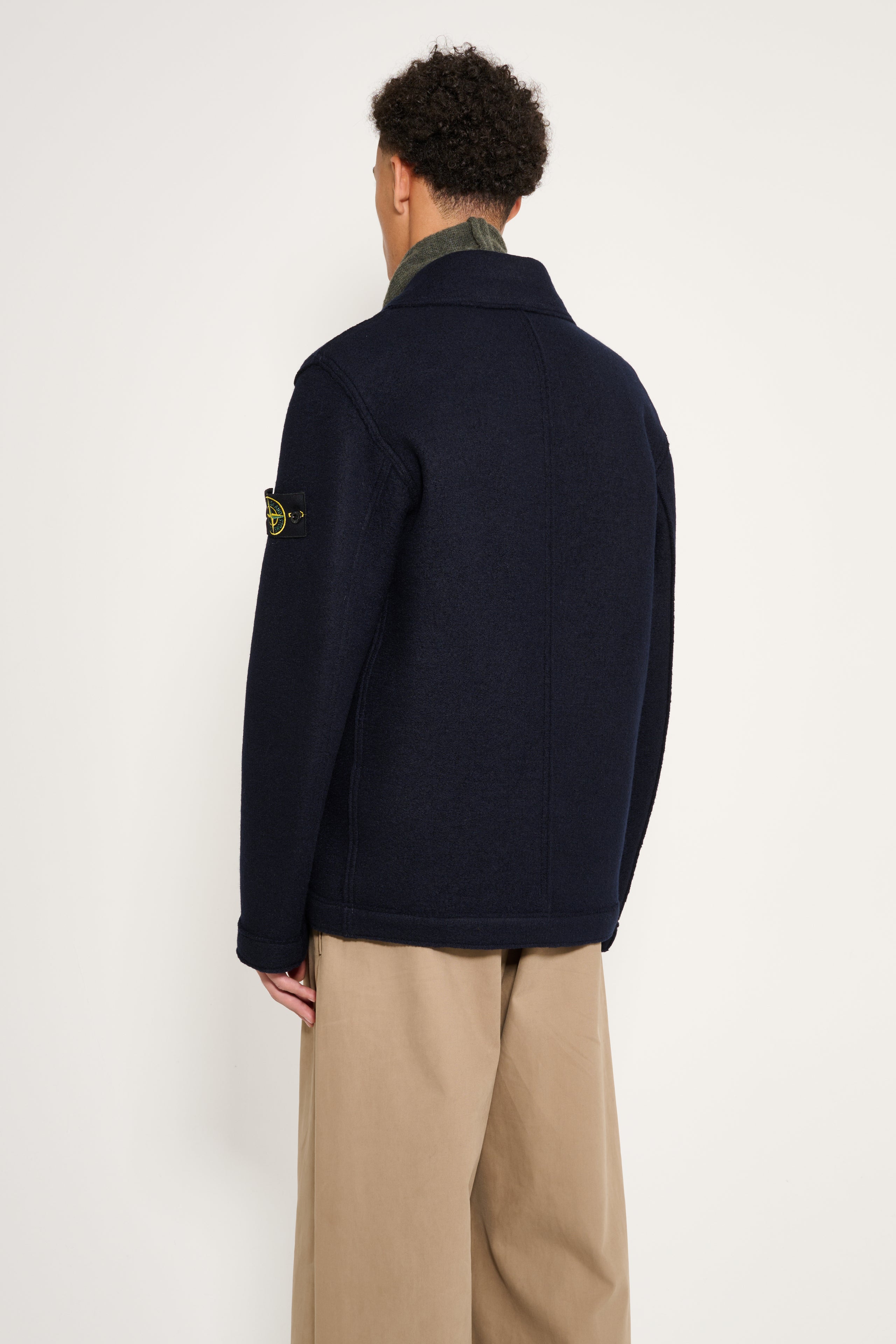 Stone Island Double Breasted Pea Coat Navy Blue