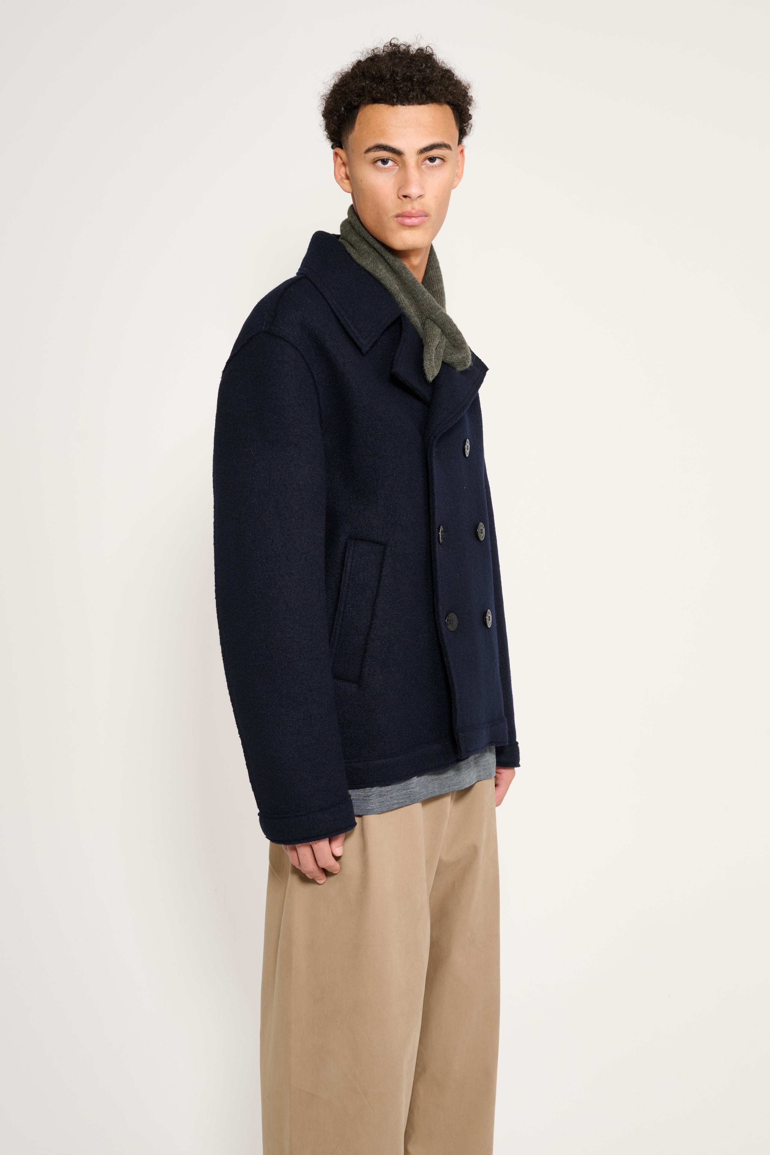 Stone Island Double Breasted Pea Coat Navy Blue