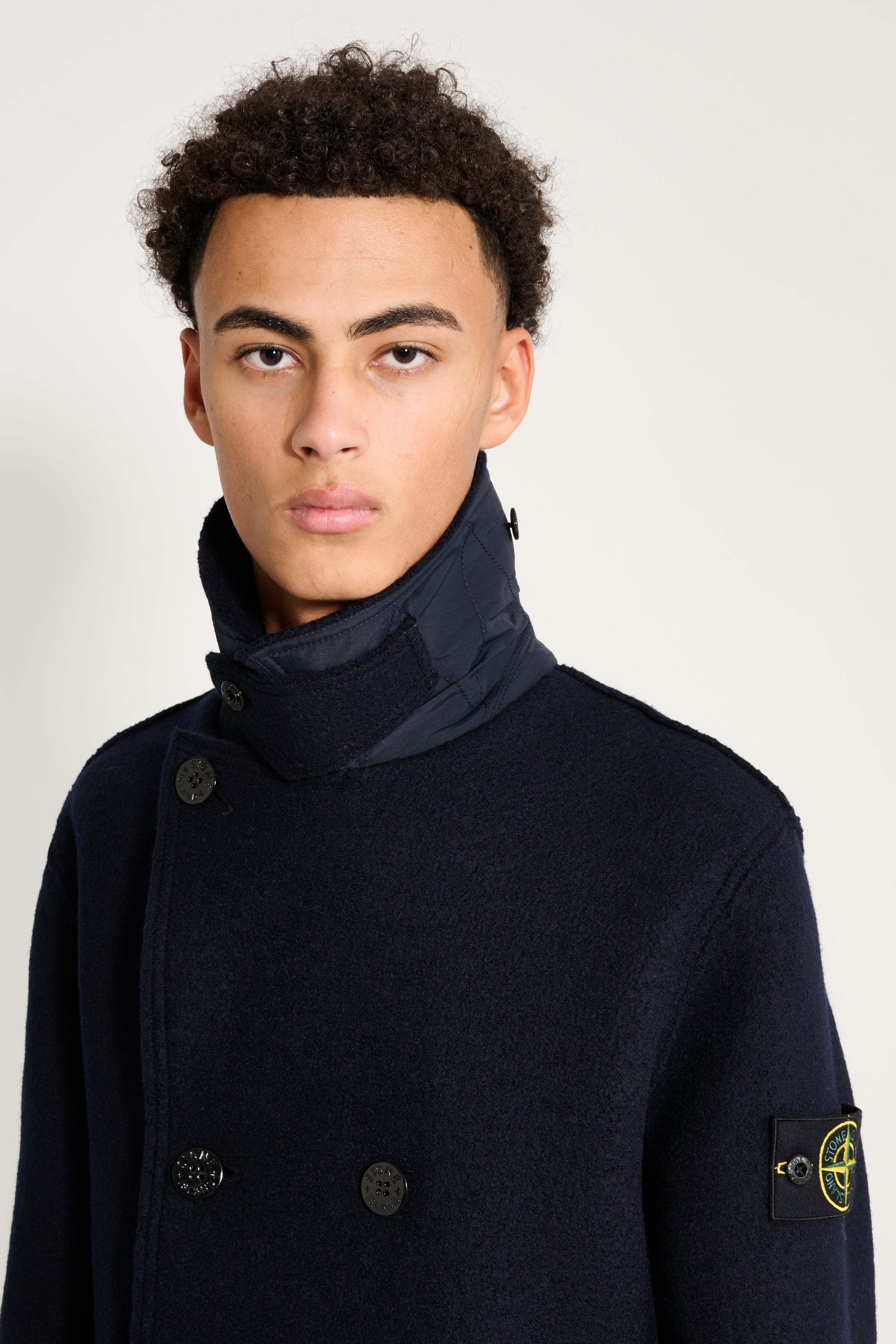 Stone Island Double Breasted Pea Coat Navy Blue