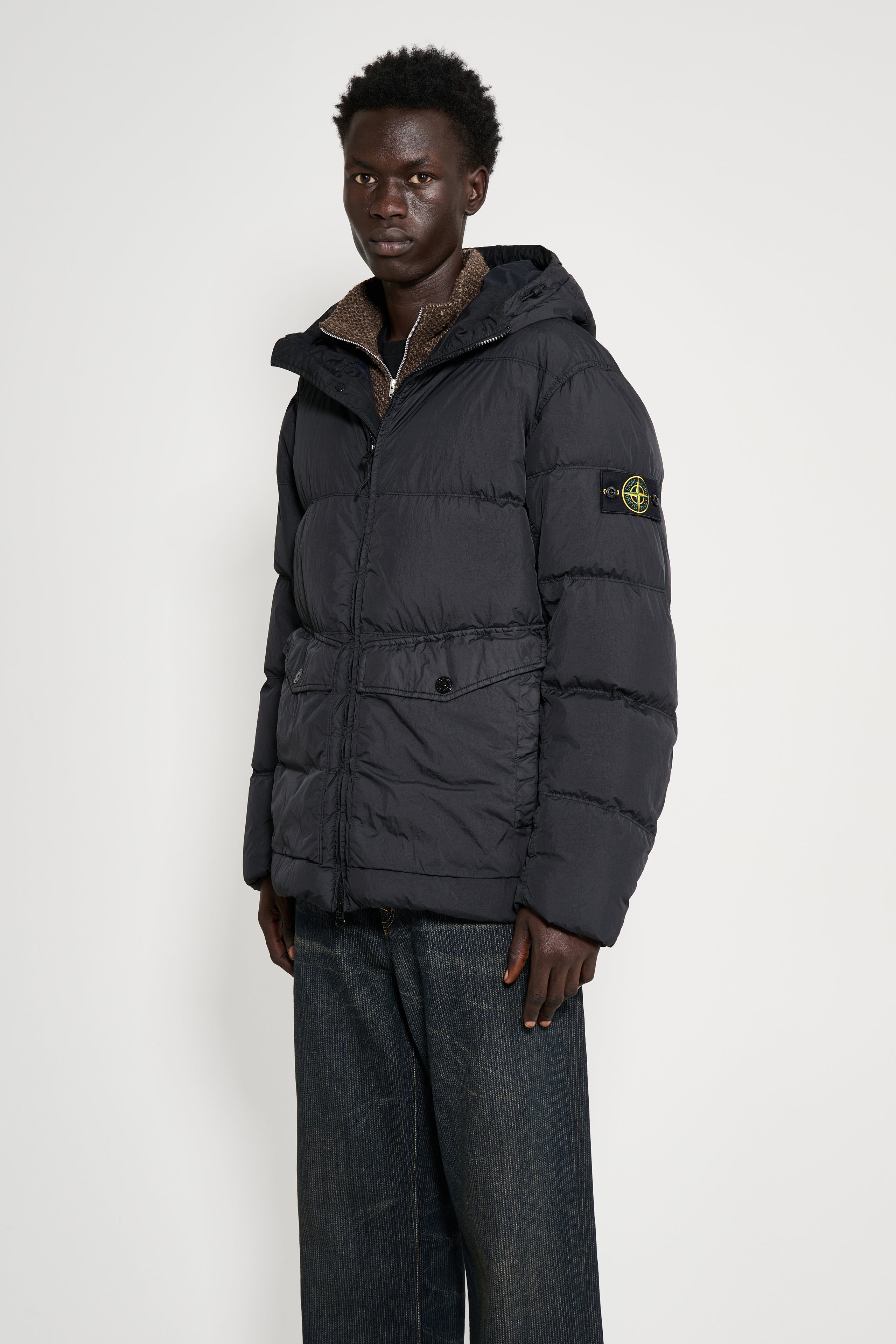 Stone Island Crinkle Reps NY Hooded Down Jacket Black
