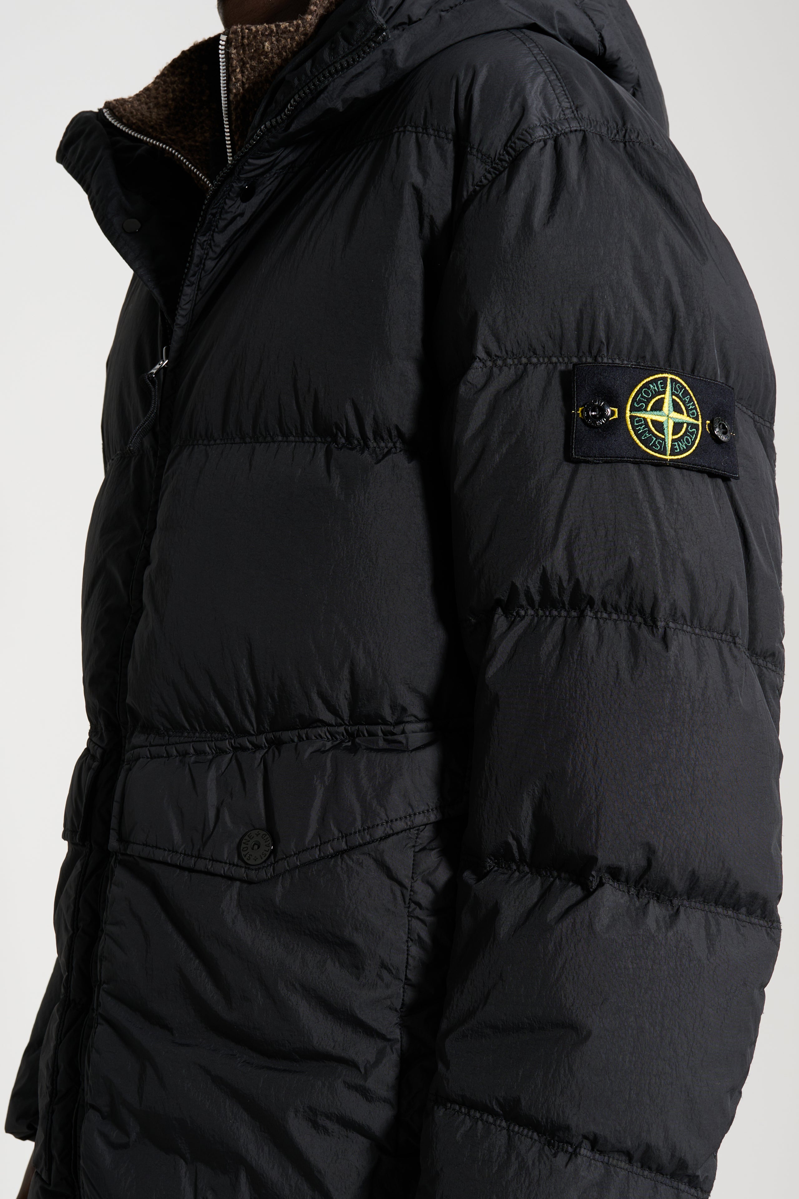 Stone Island Crinkle Reps NY Hooded Down Jacket Black