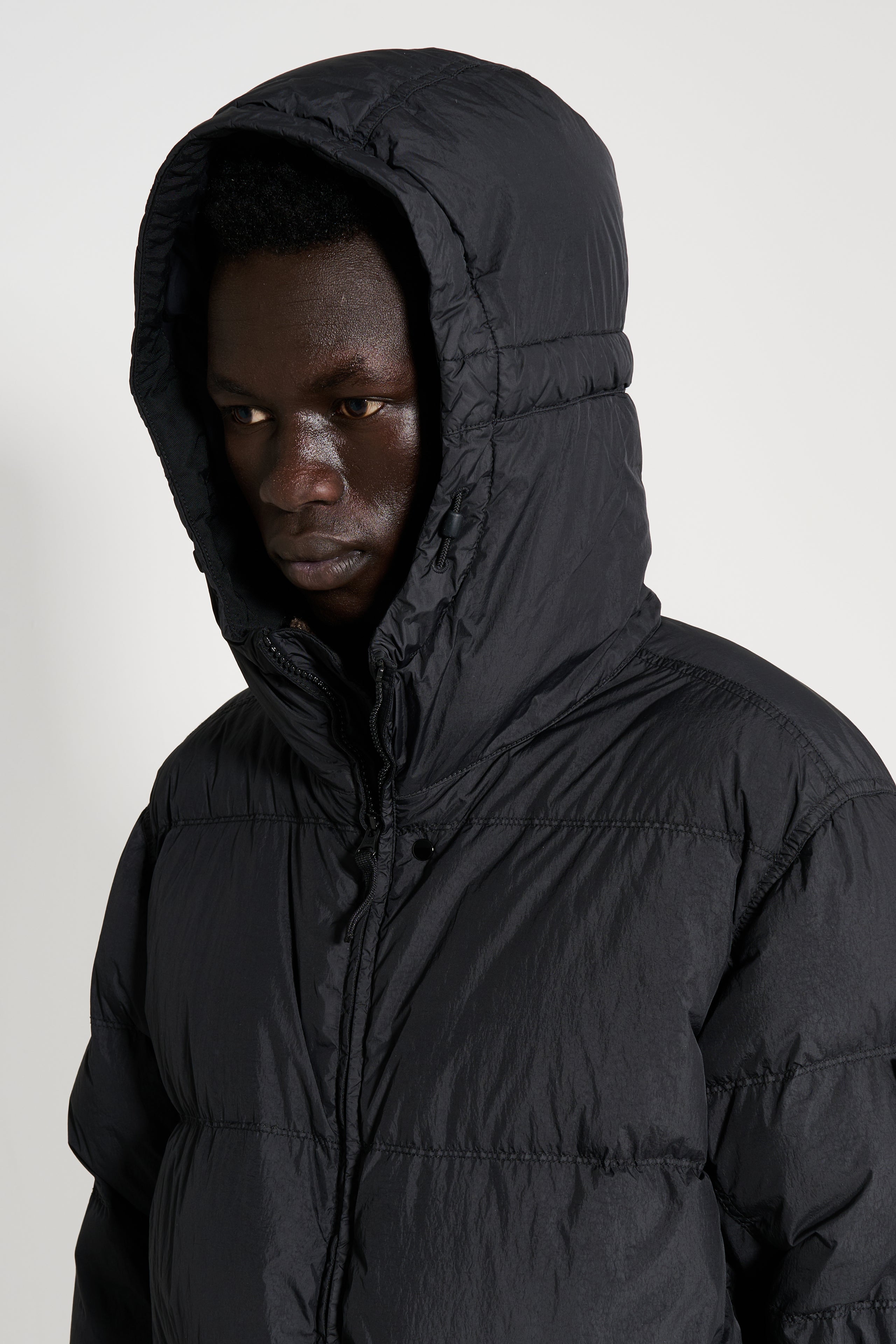 Stone Island Crinkle Reps NY Hooded Down Jacket Black