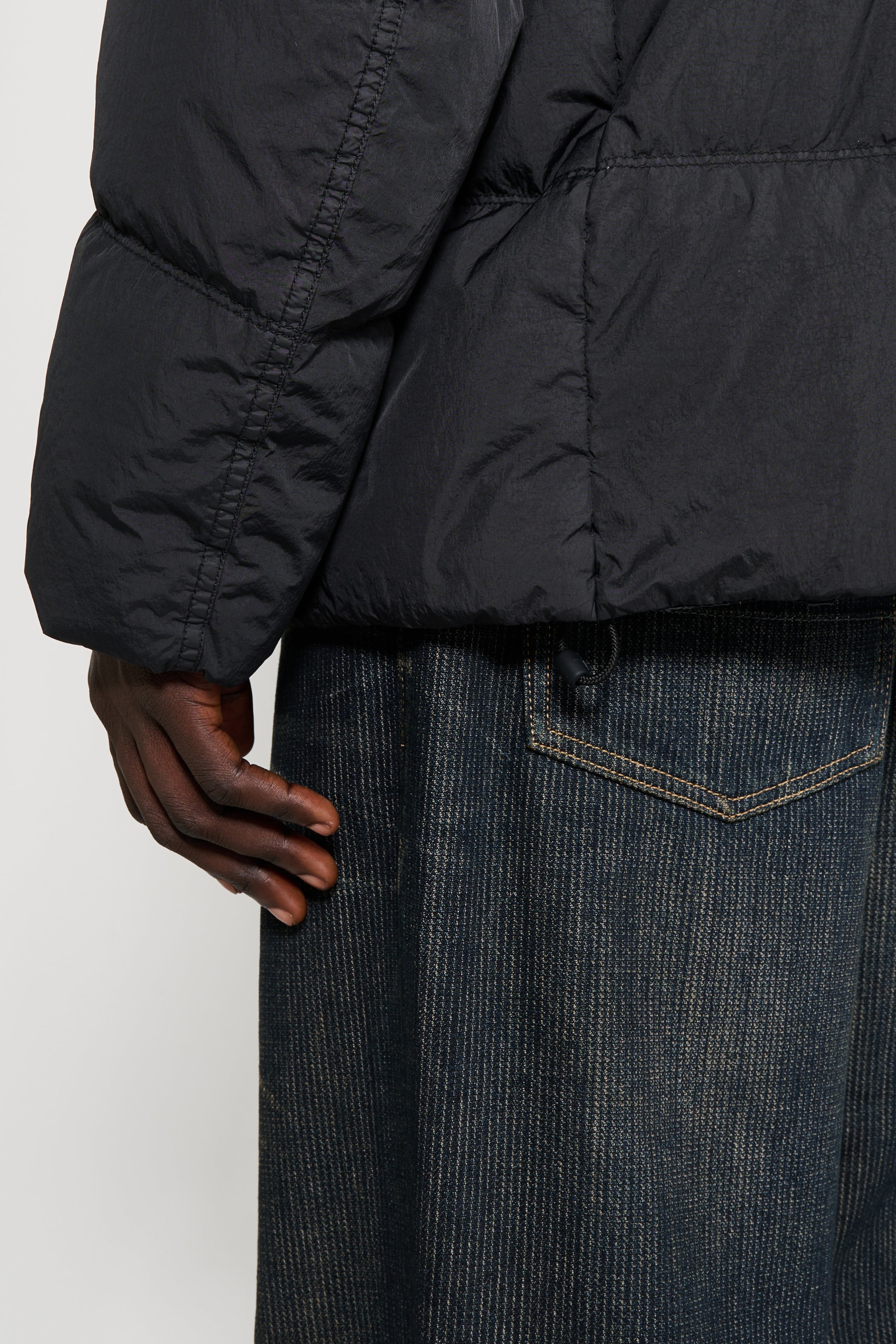 Stone Island Crinkle Reps NY Hooded Down Jacket Black