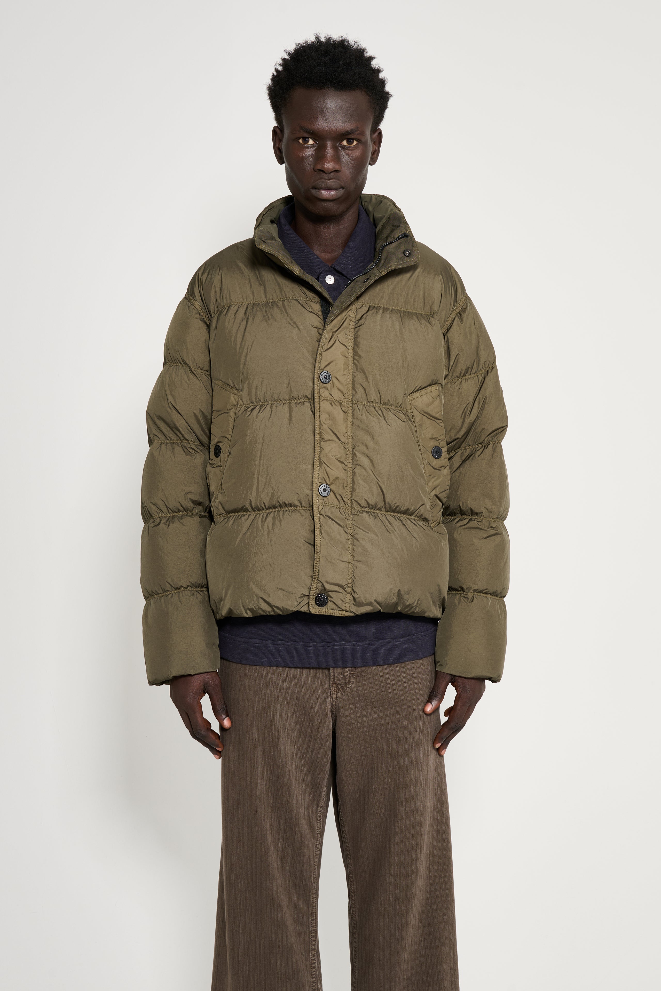 Stone Island Crinkle Reps NY Down Jacket Military Green