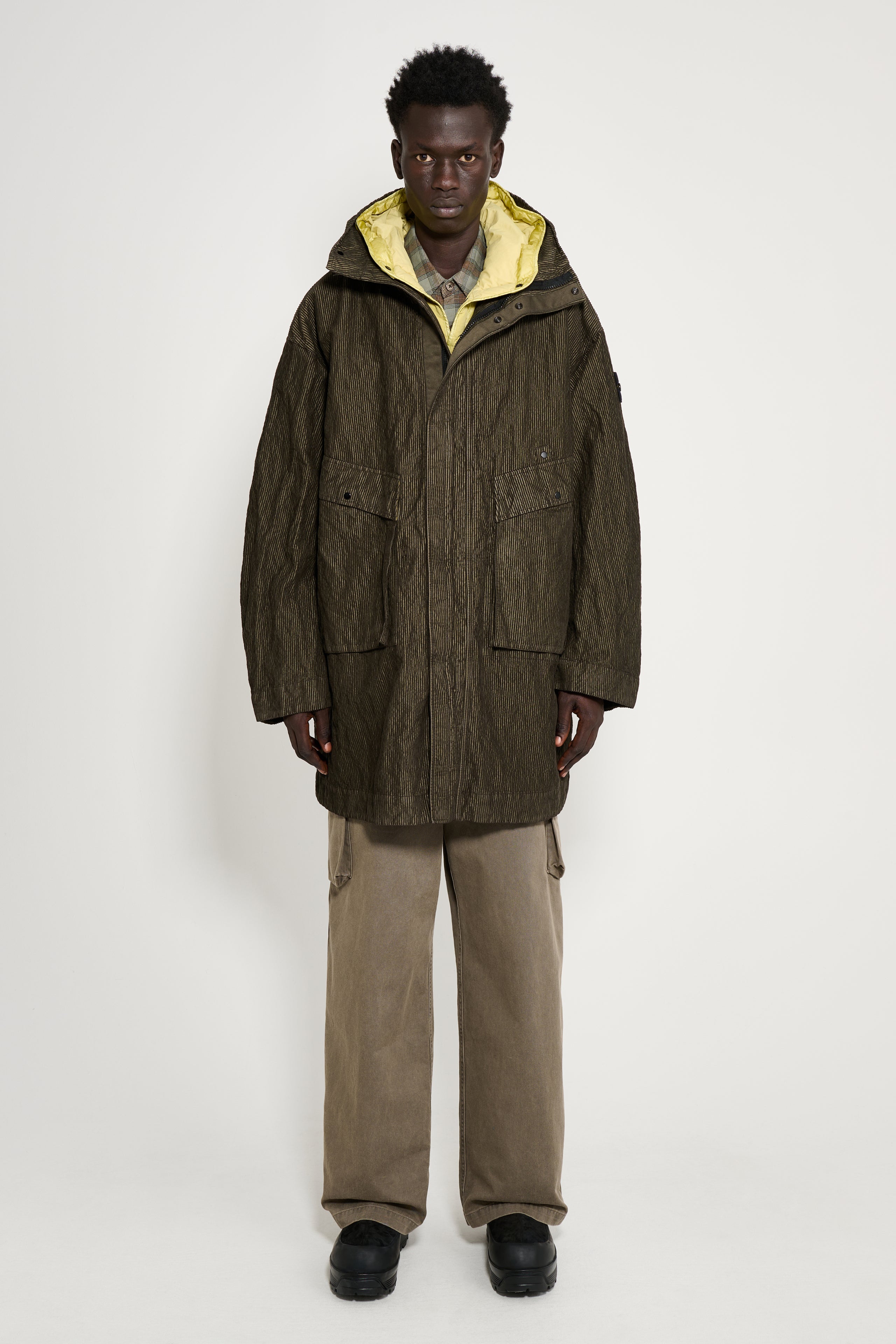 Stone Island Wrinkled Corduroy 500-TC Parka Military Green
