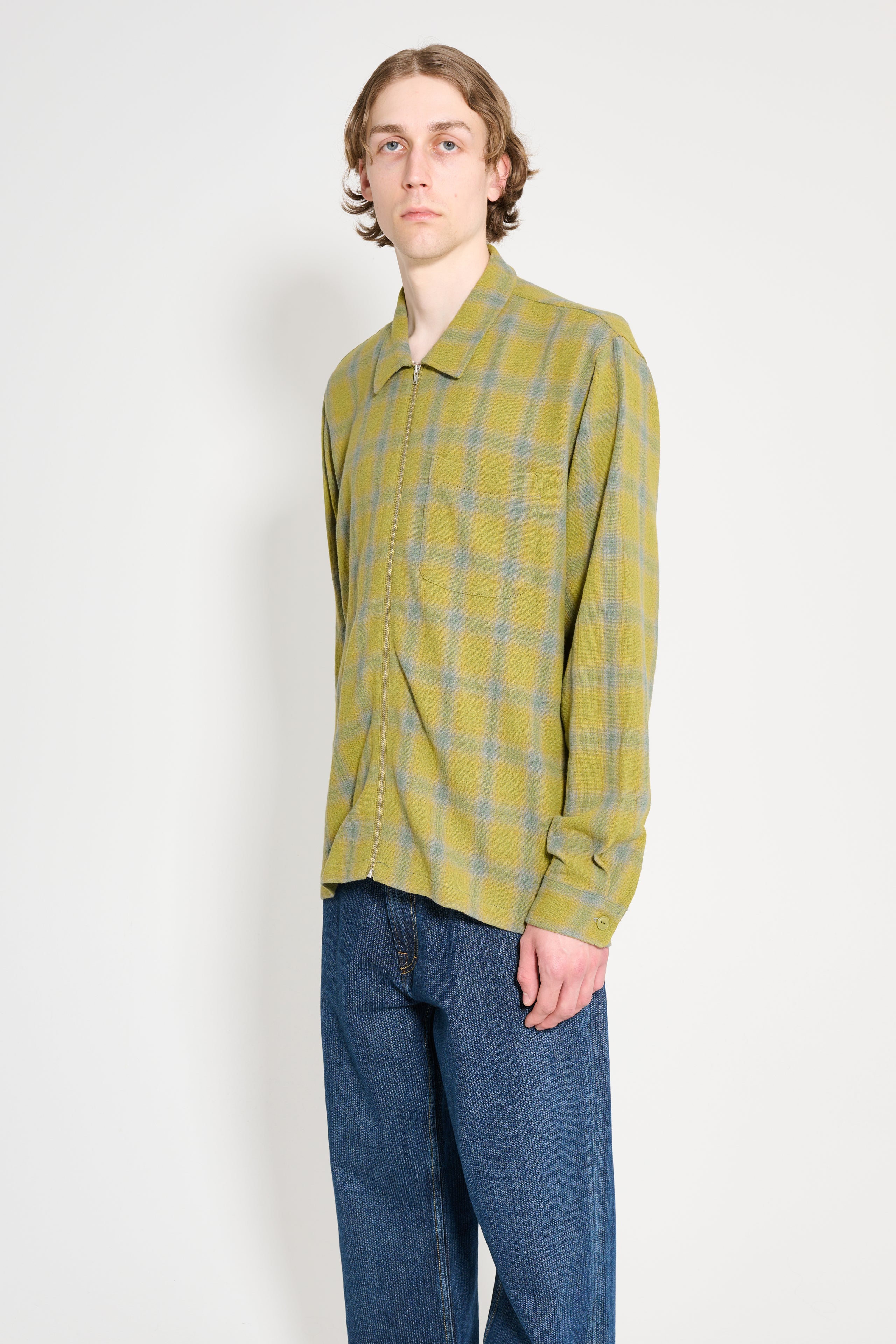 Stüssy Zip Shirt Twisted Yarn Plaid Green