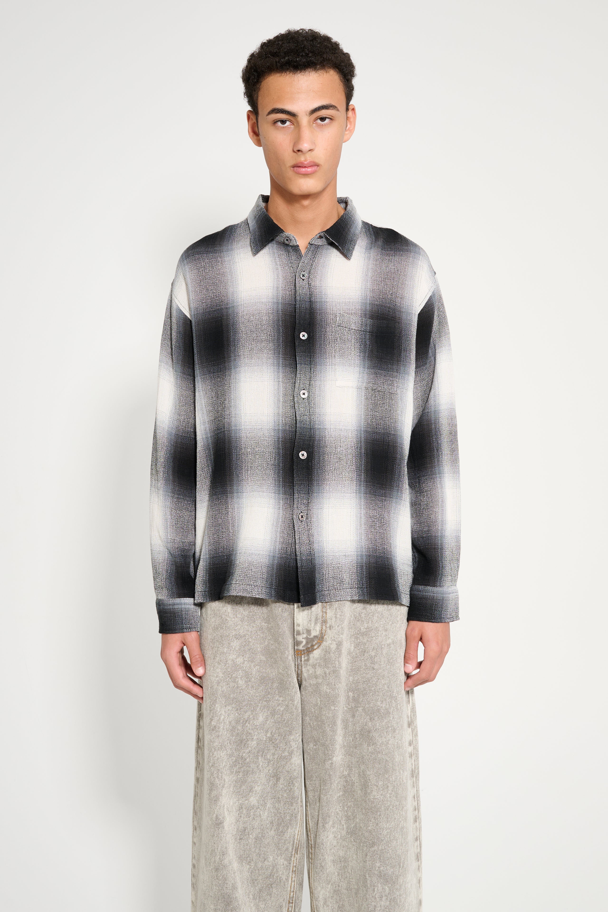 Stüssy Loose Weave Plaid Shirt Grey