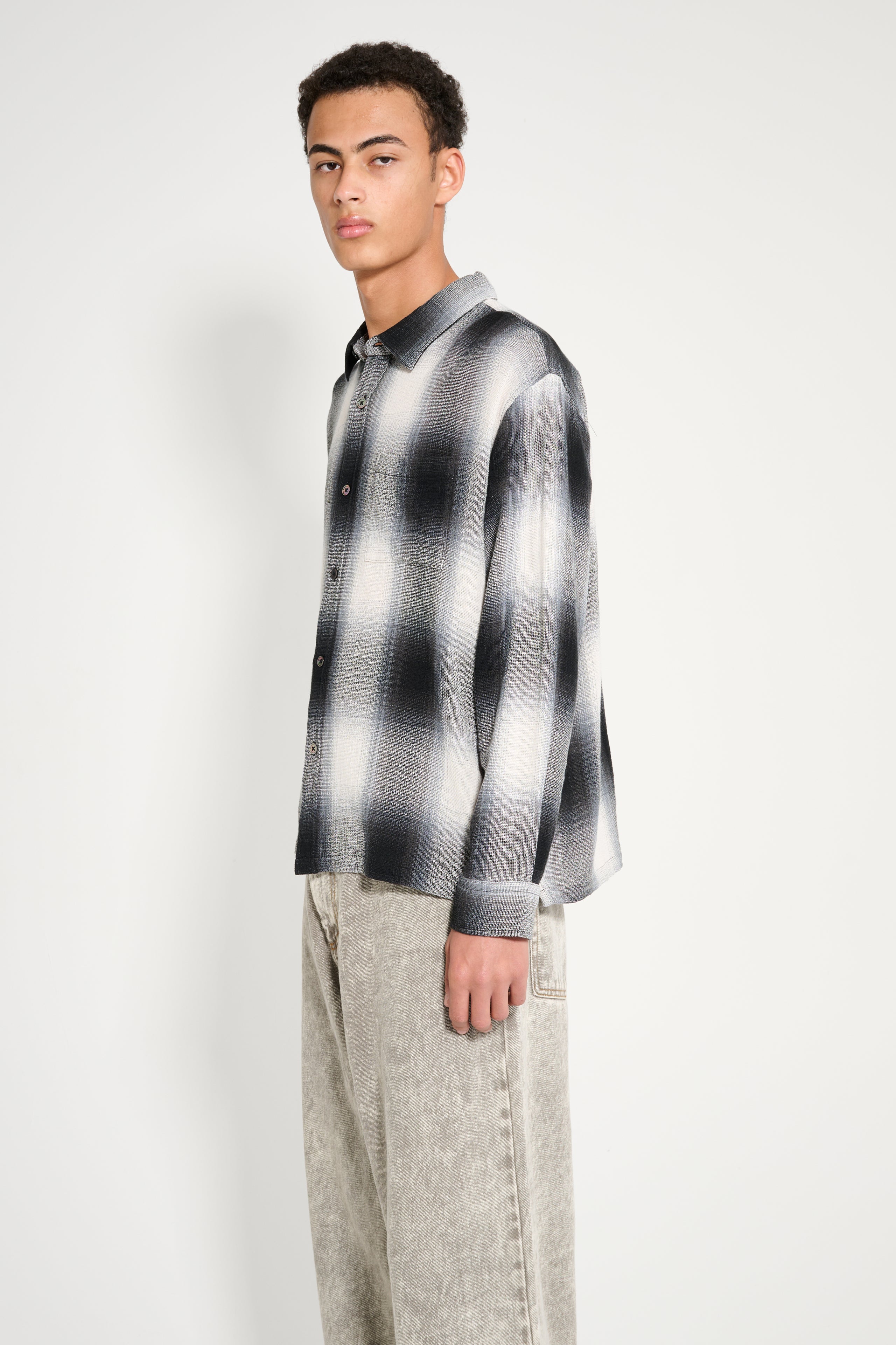 Stüssy Loose Weave Plaid Shirt Grey