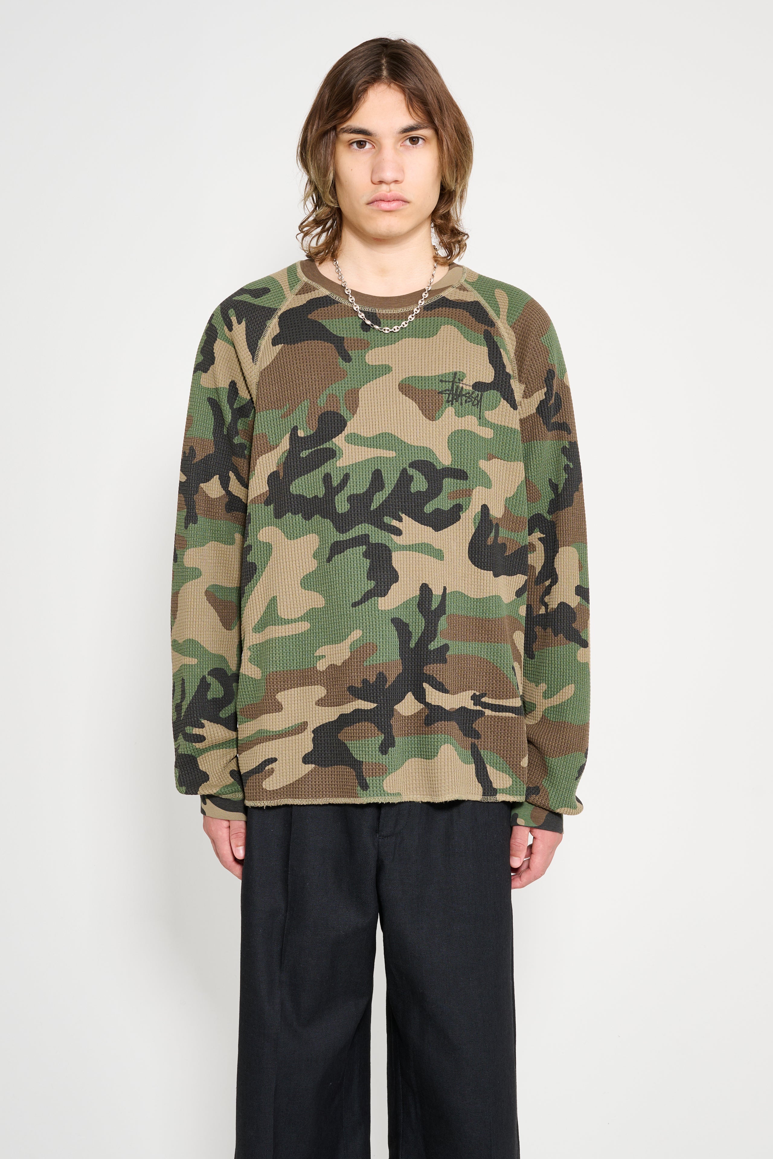 Stüssy Raglan Thermal Basics Stock Woodland Camo