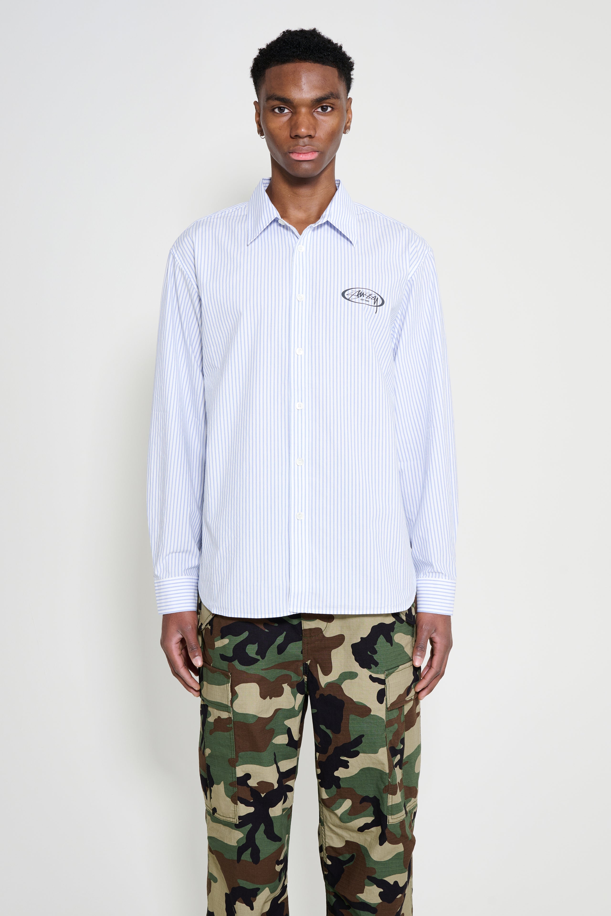 Stüssy Standard LS Shirt Logo Blue Stripe