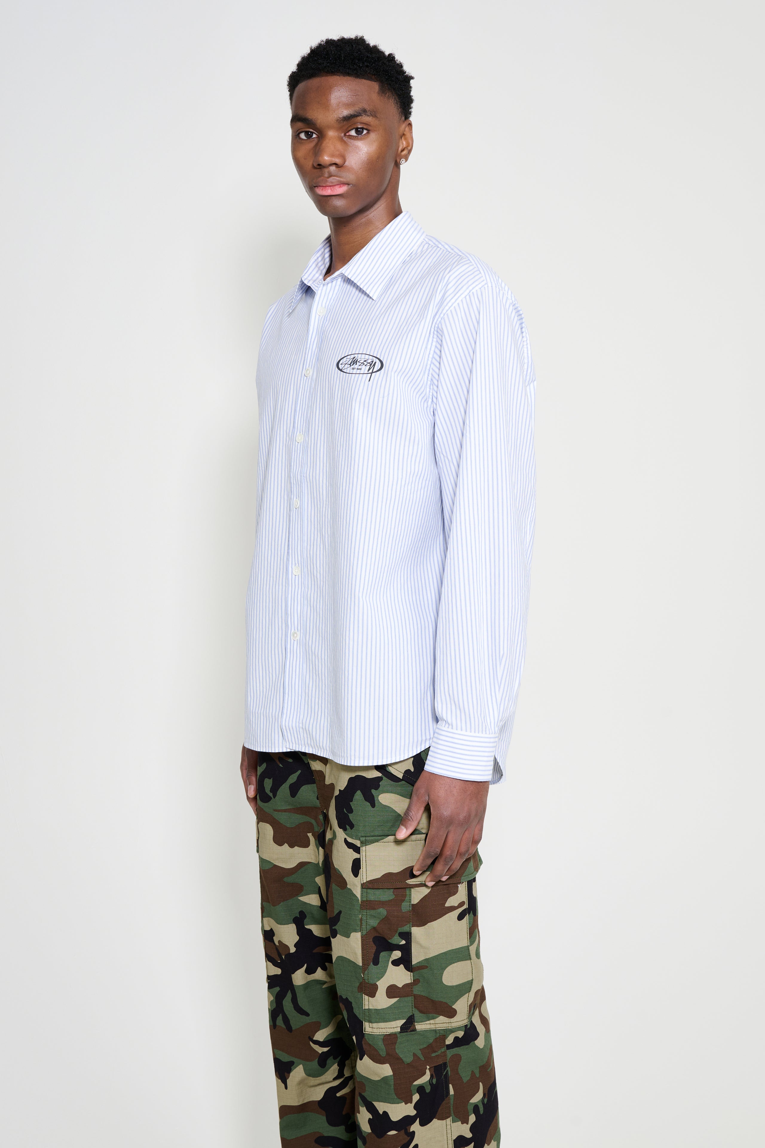 Stüssy Standard LS Shirt Logo Blue Stripe