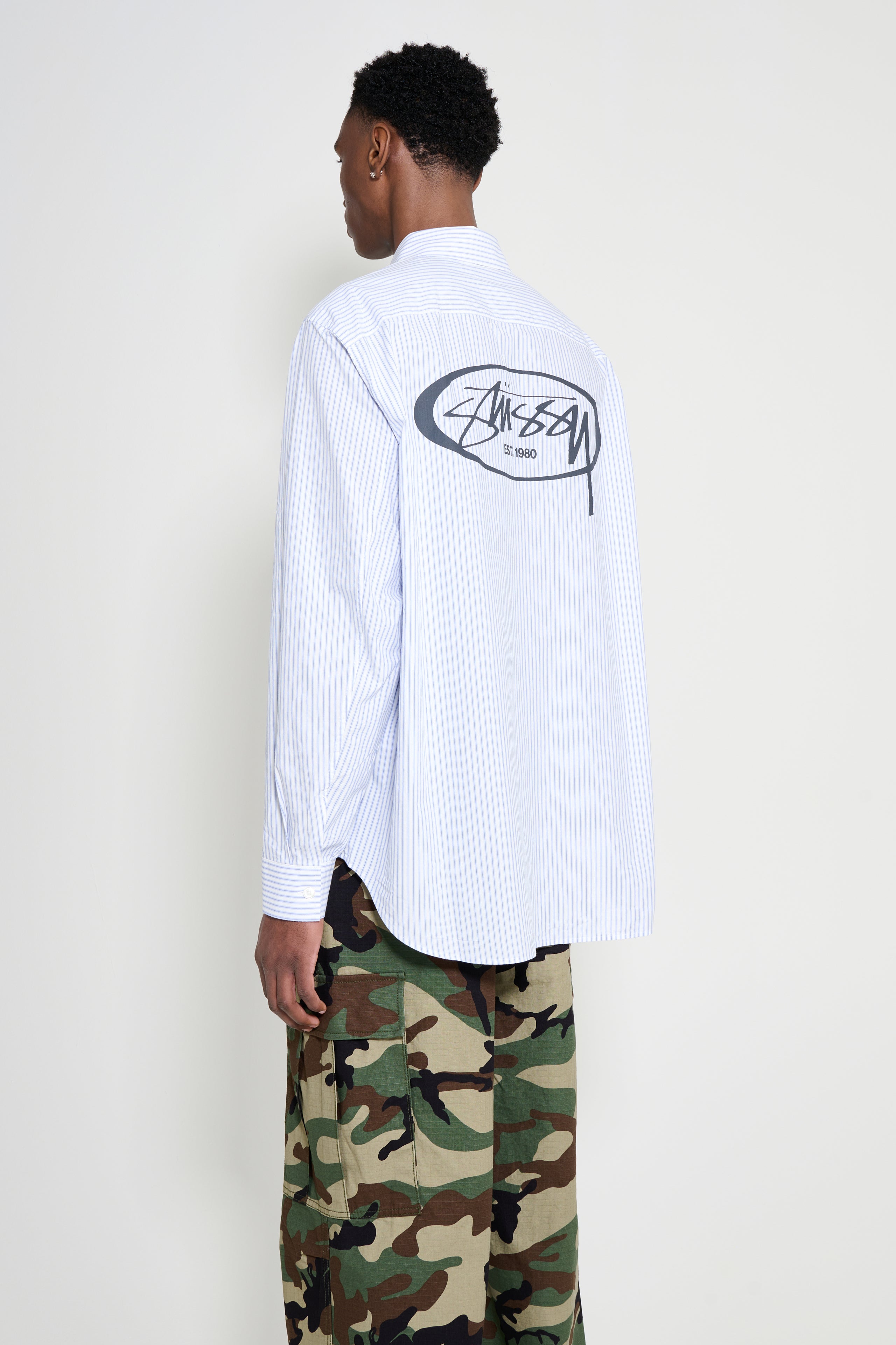 Stüssy Standard LS Shirt Logo Blue Stripe
