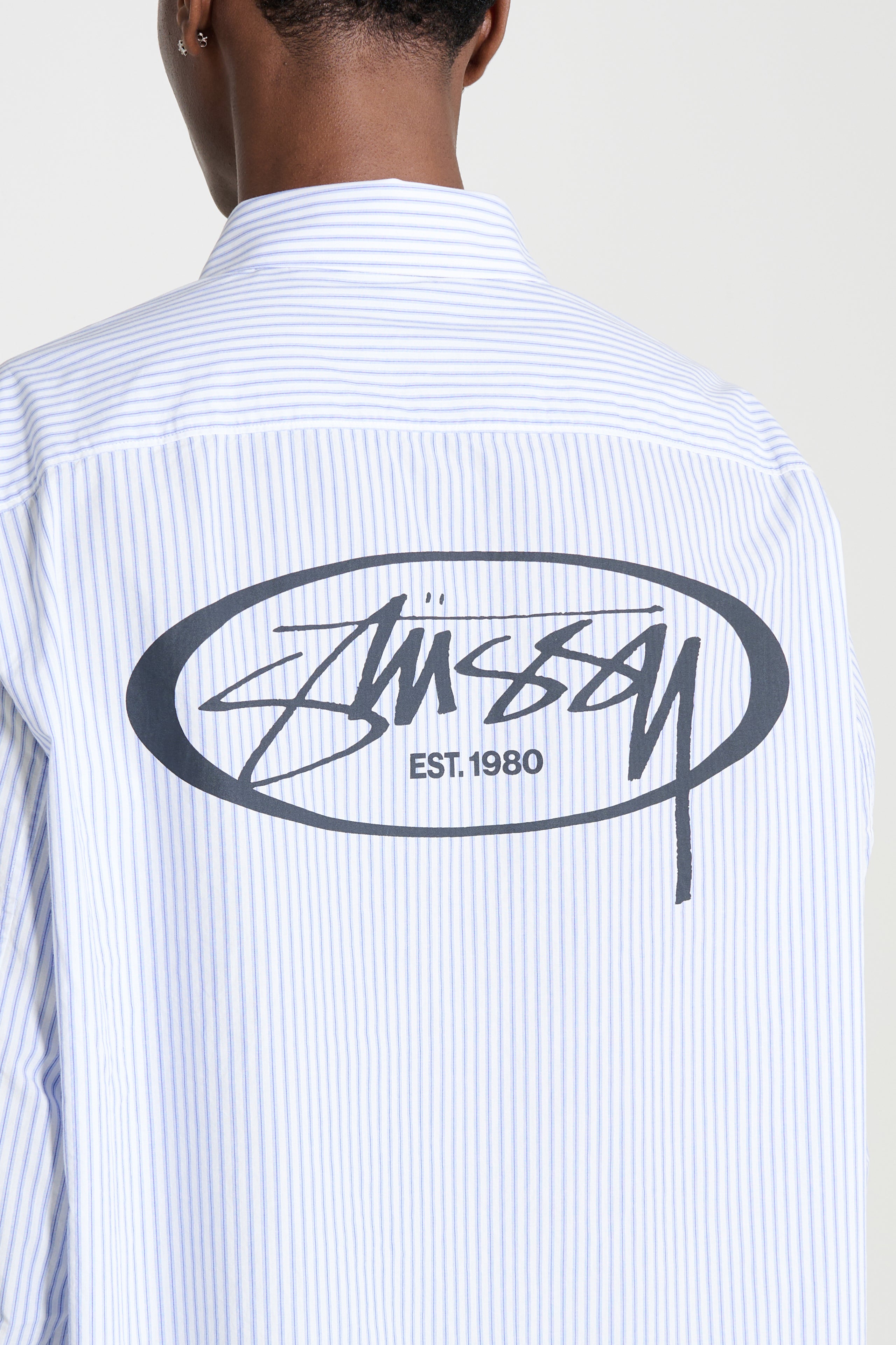 Stüssy Standard LS Shirt Logo Blue Stripe