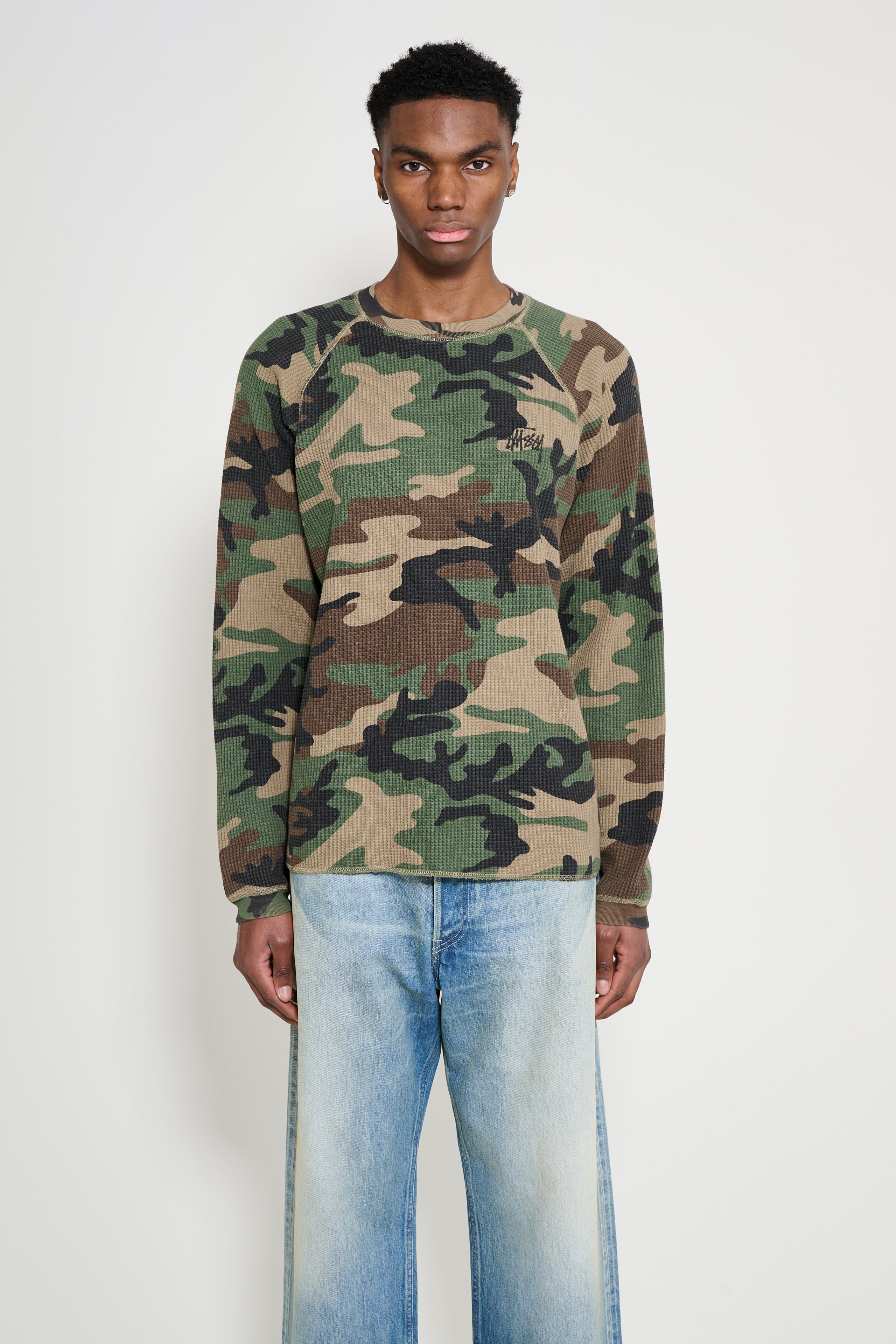 Stüssy Raglan Thermal Basics Stock LS Tee Woodland Camo