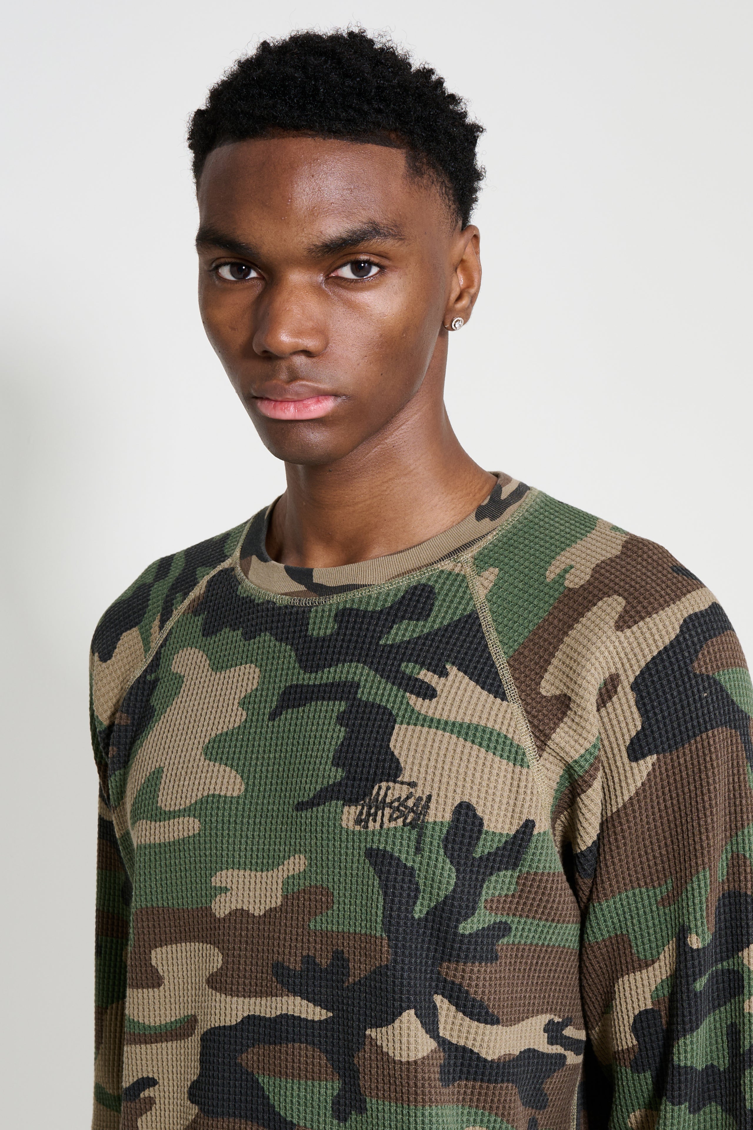 Stüssy Raglan Thermal Basics Stock LS Tee Woodland Camo