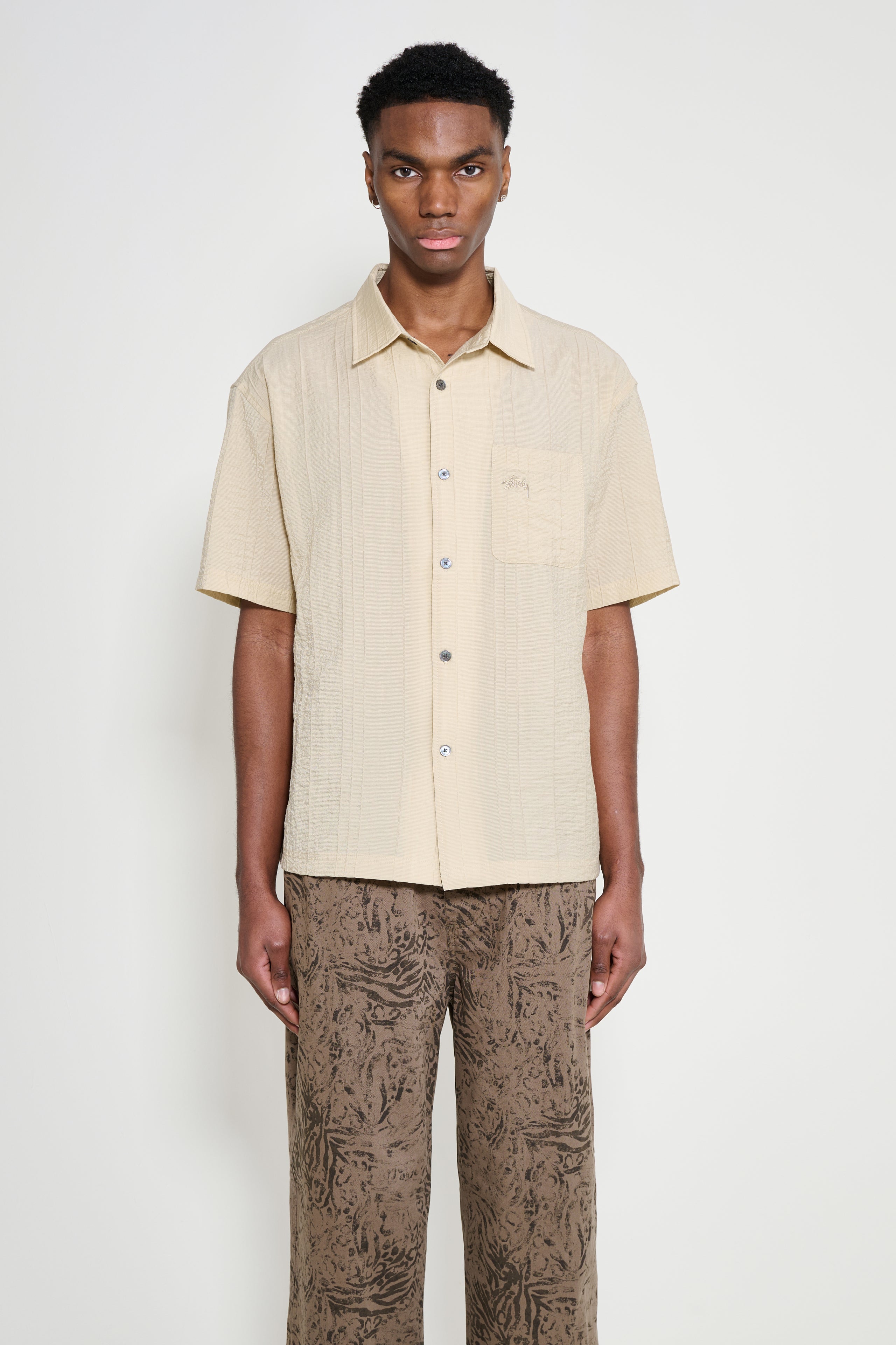 Stüssy Pleated Textured Shirt Tan